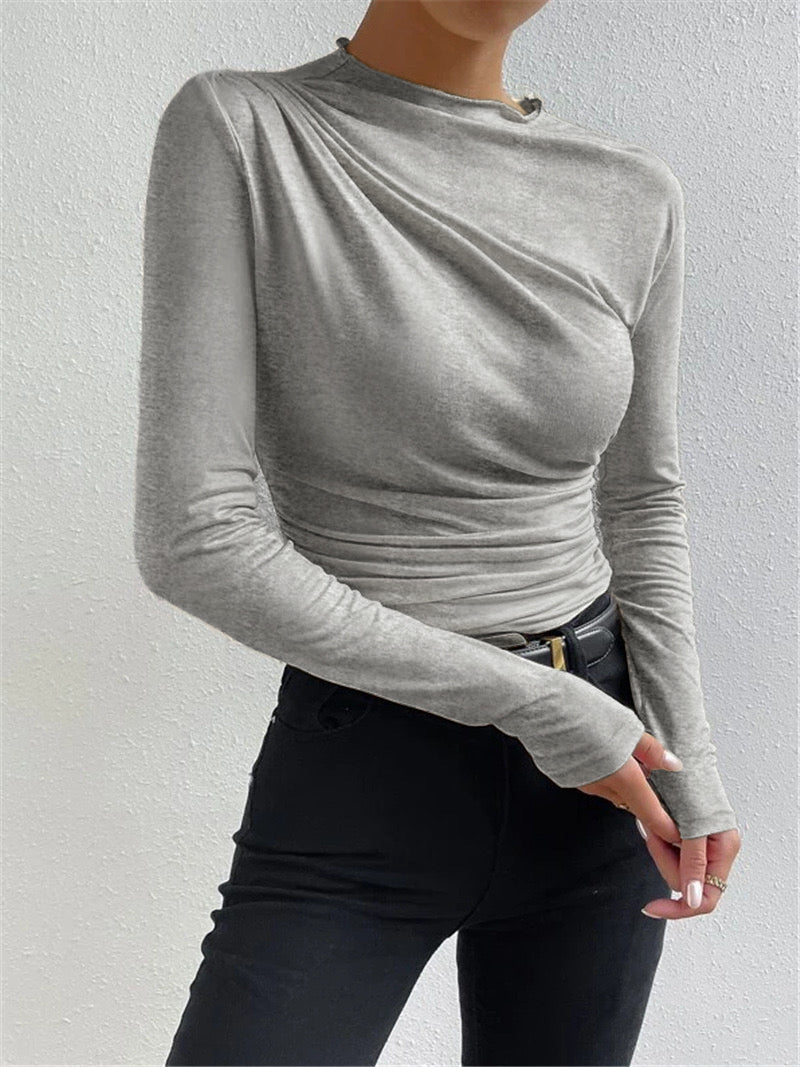 Ruching Long Sleeve Shirt-Massicos