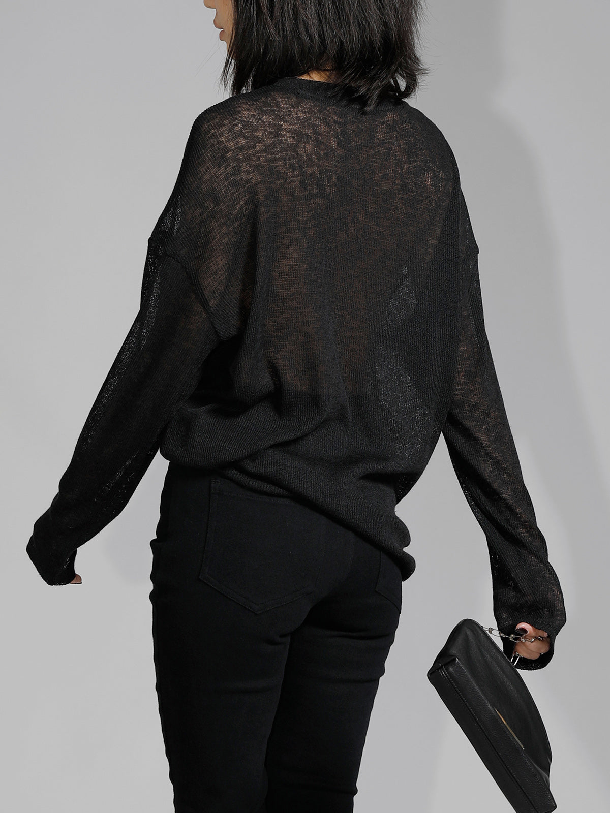 Solid Sheer Long Sleeve Top-Massicos