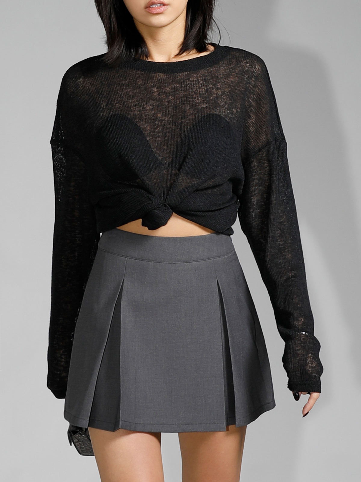 Solid Sheer Long Sleeve Top-Massicos