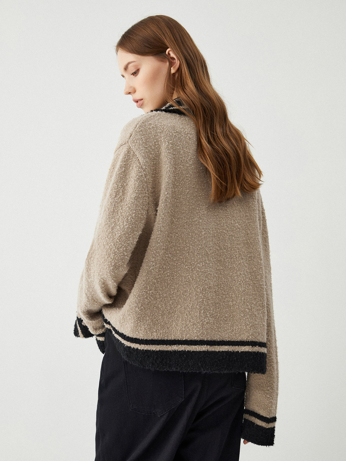 Contrast Trim Knit Cardigan-Massicos