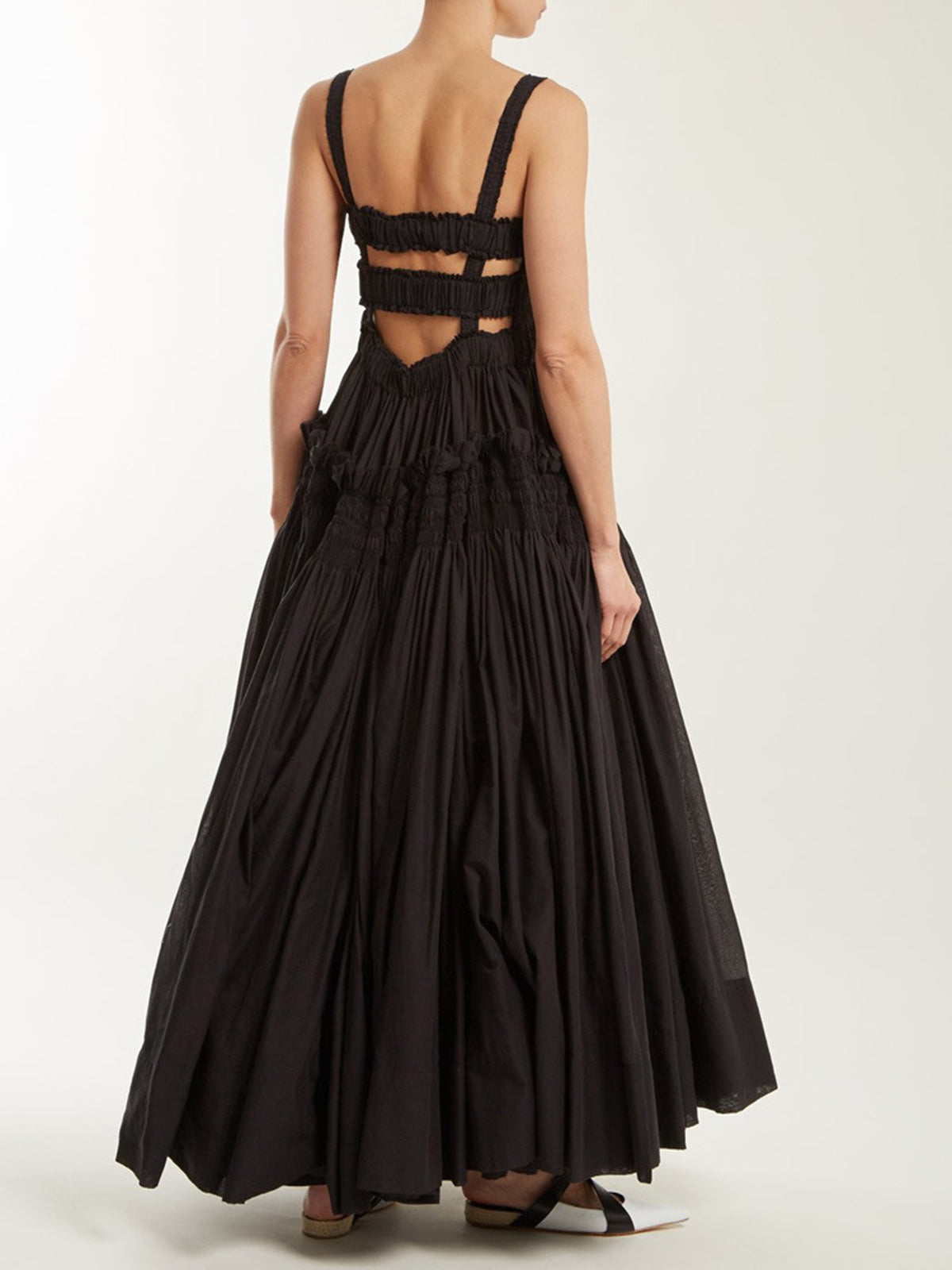 Shirred Pleated Cami Long Dress-Massicos