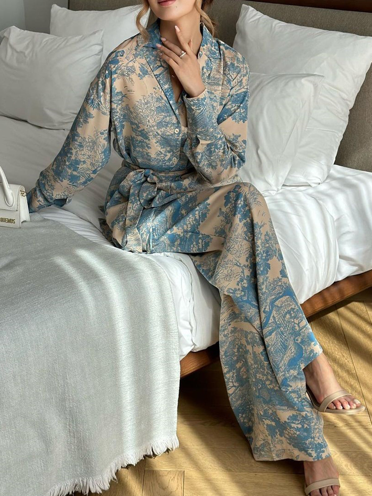 Printed Tie Up Pants Set-Massicos