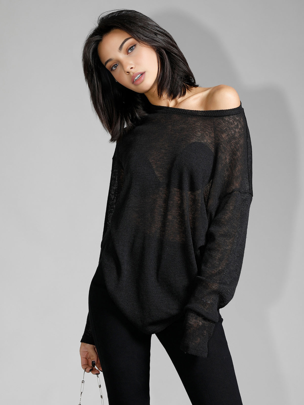 Solid Sheer Long Sleeve Top-Massicos