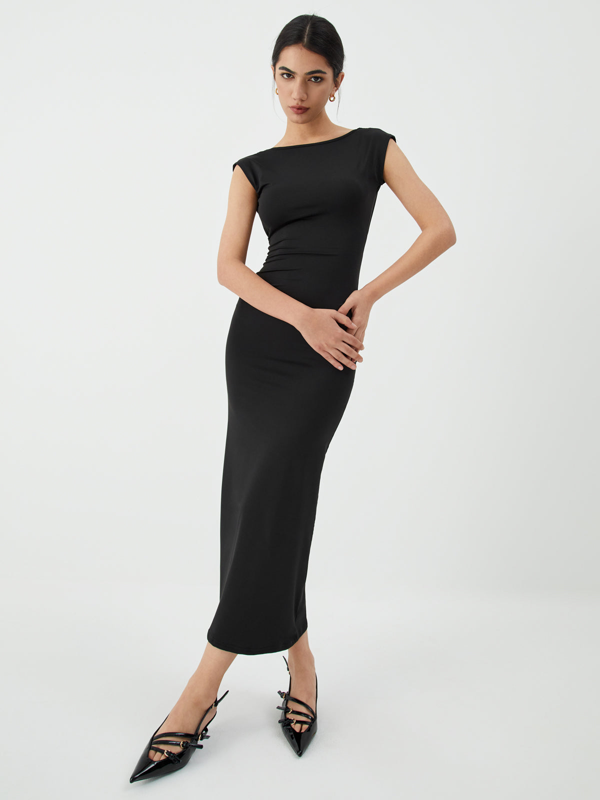 Solid Backless Midi Dress-Massicos