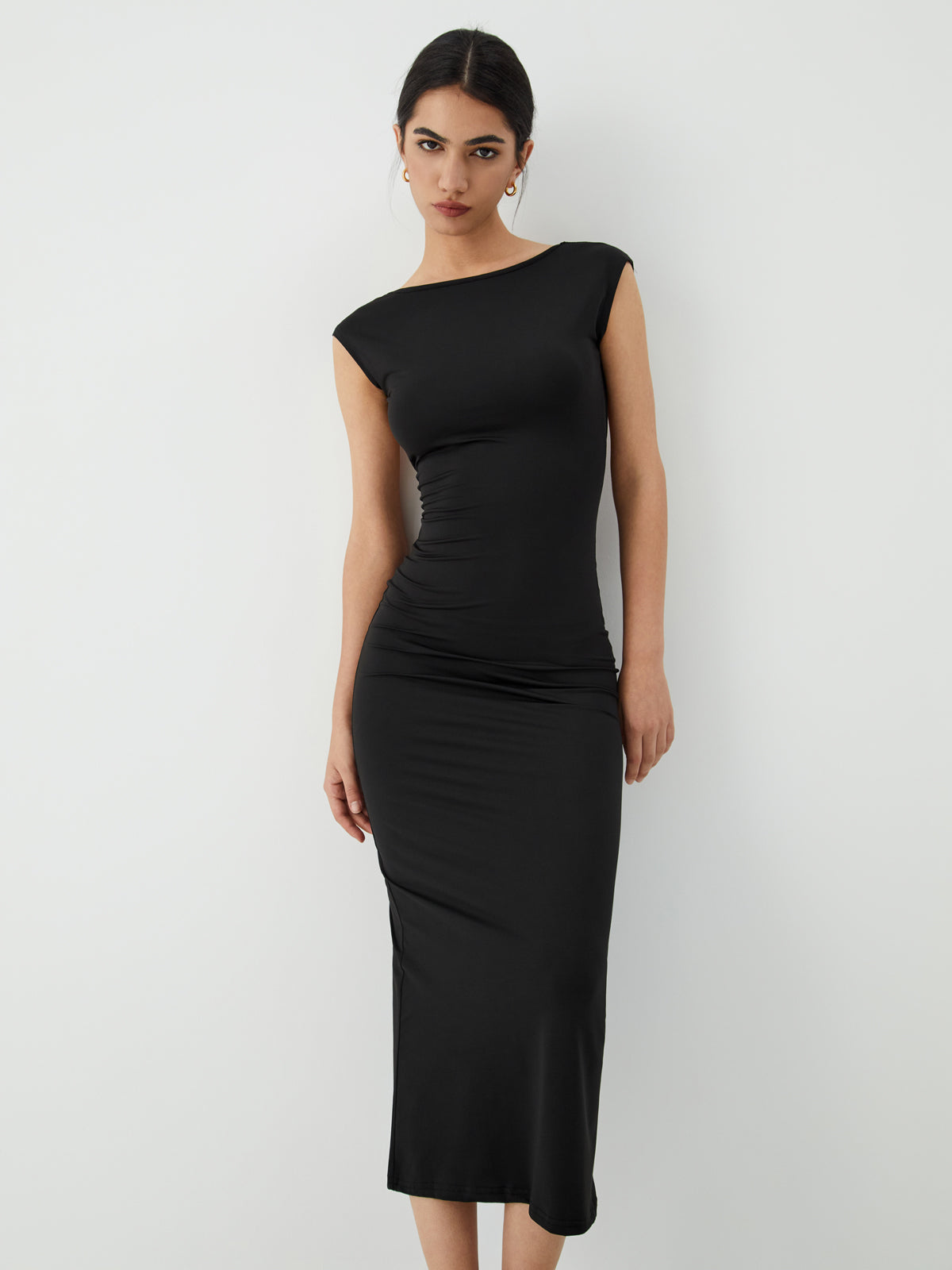 Solid Backless Midi Dress-Massicos
