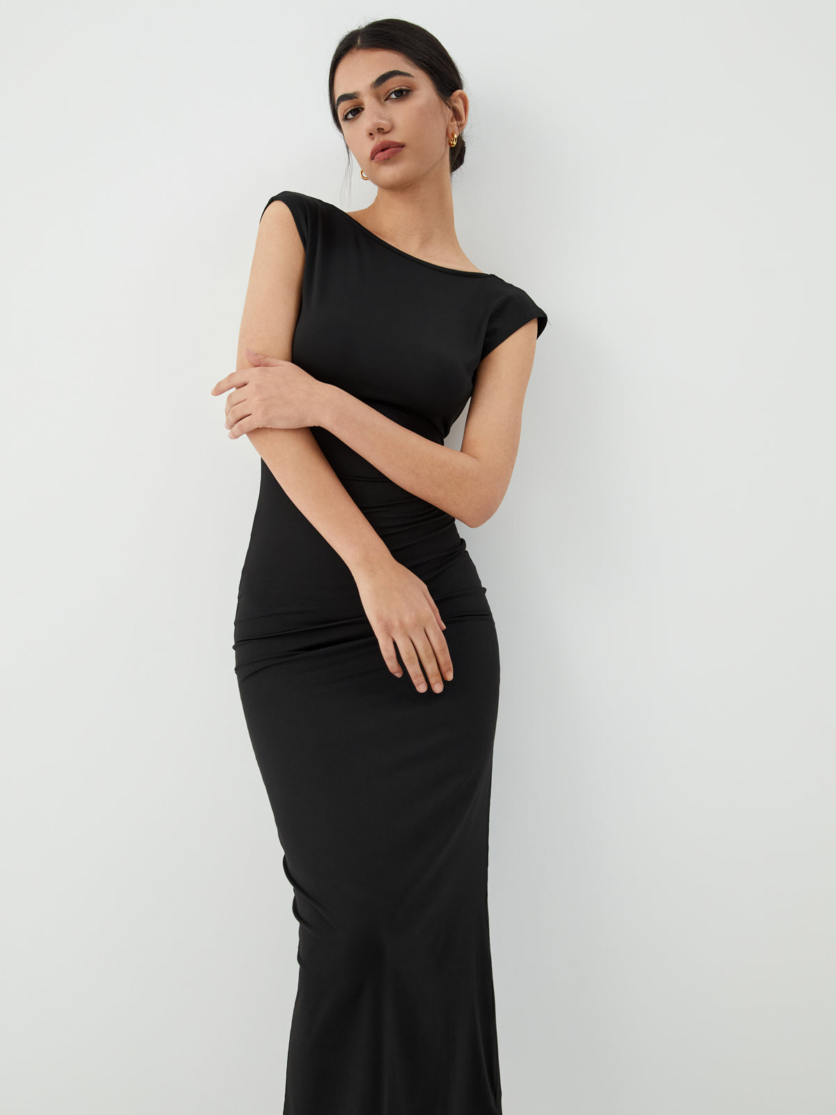 Solid Backless Midi Dress-Massicos