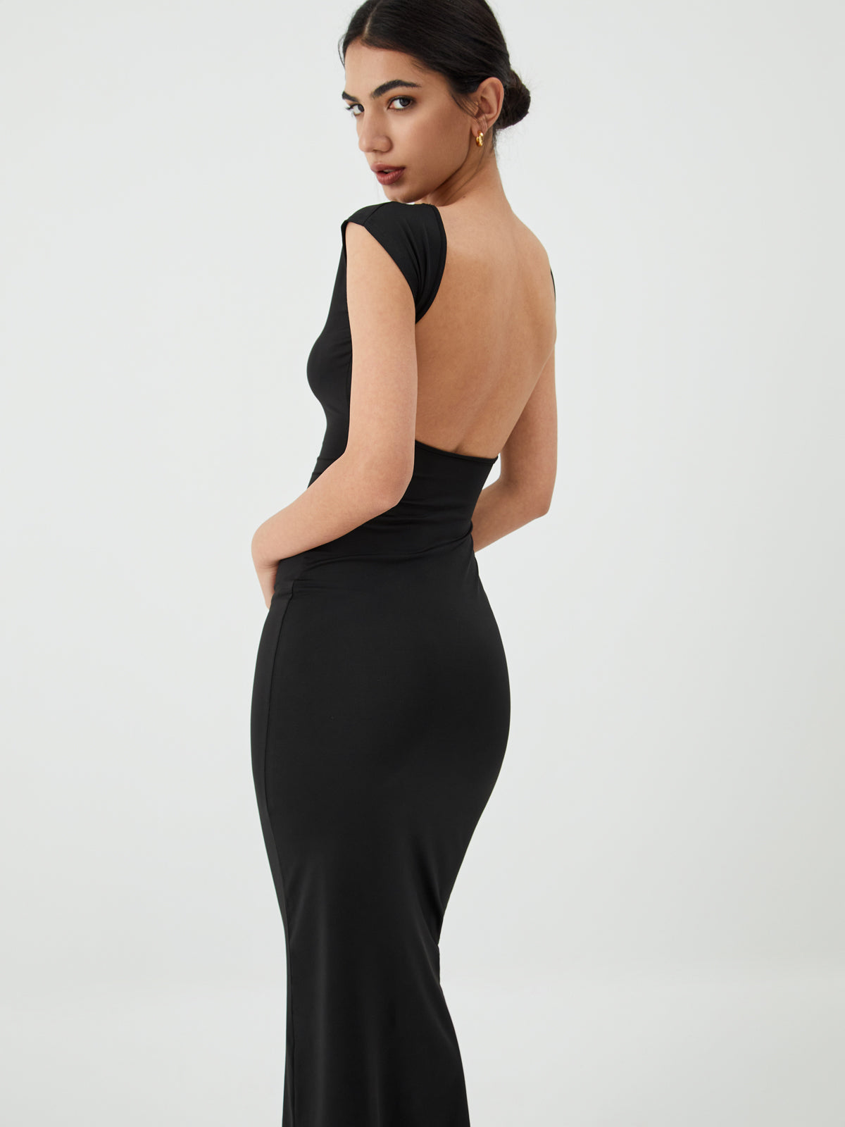 Solid Backless Midi Dress-Massicos