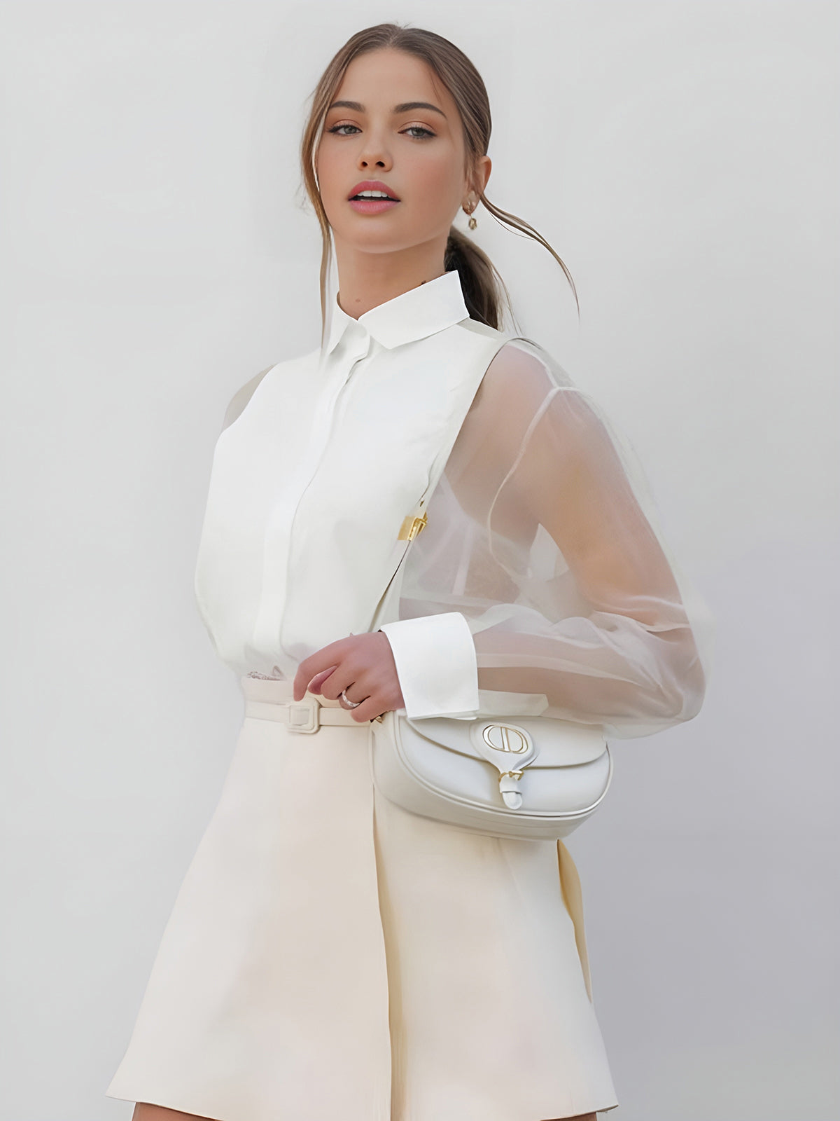 Semi-Sheer Puff Sleeve Organza Shirt-Massicos