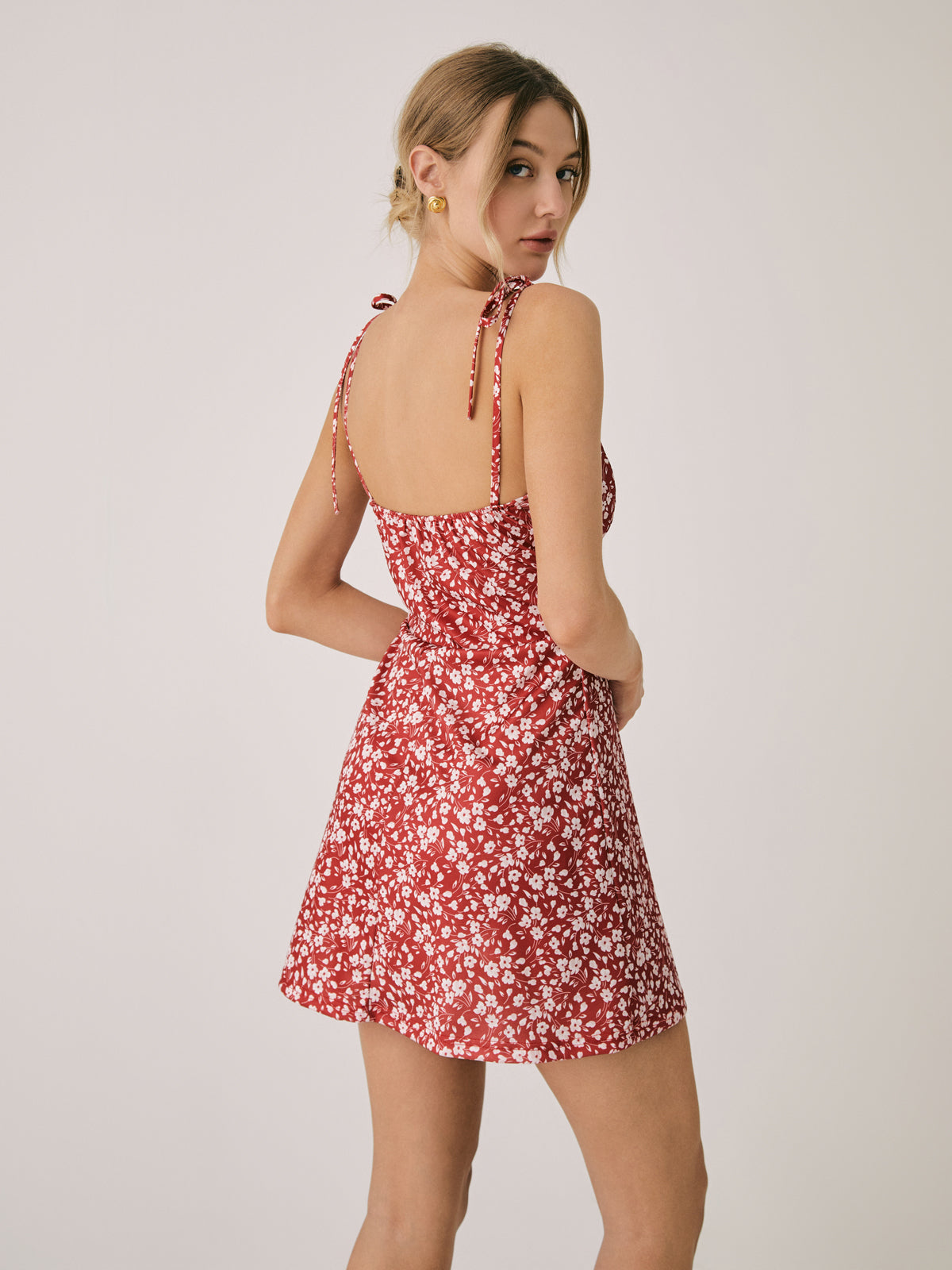 Floral Open Back Print Cami Short Dress-Massicos