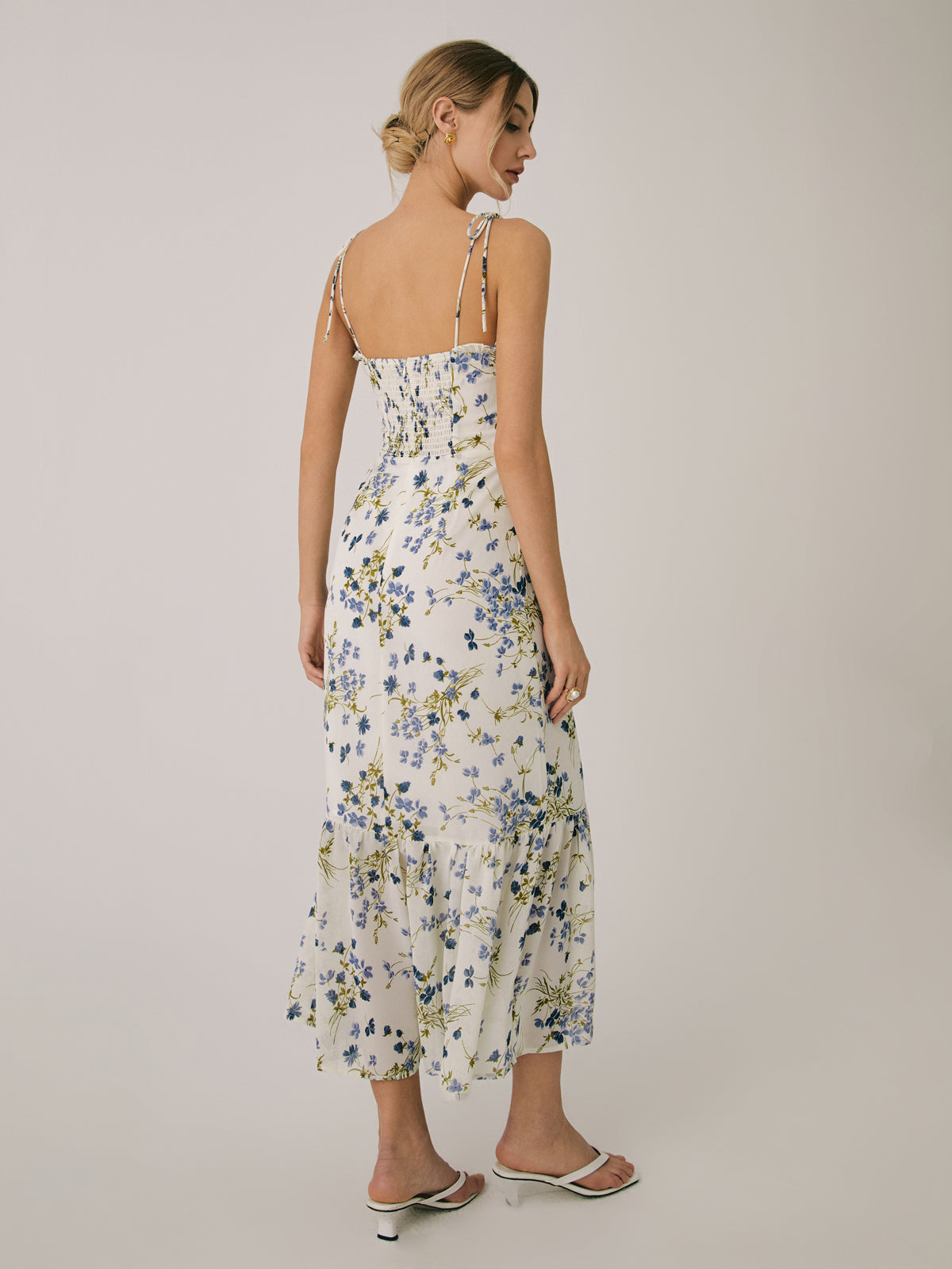 Ruffle Floral Print Cami Long Dress-Massicos