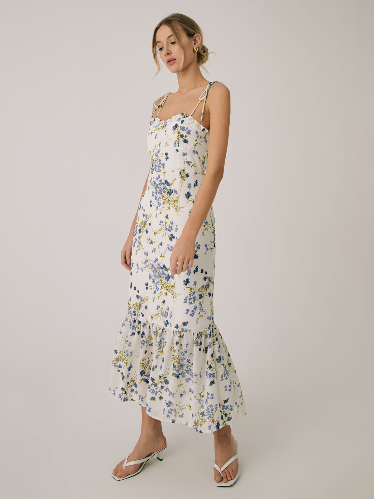 Ruffle Floral Print Cami Long Dress-Massicos
