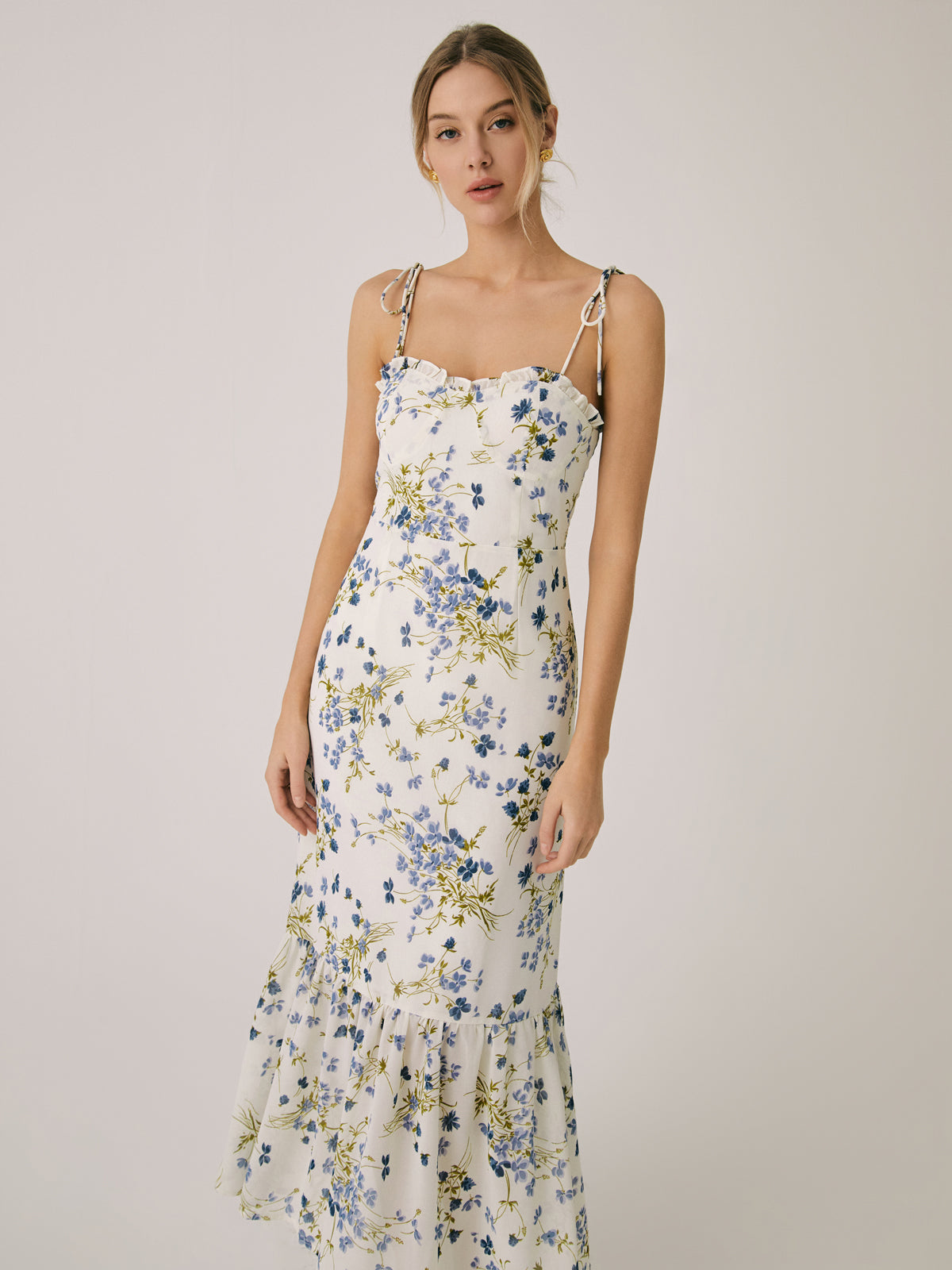 Ruffle Floral Print Cami Long Dress-Massicos