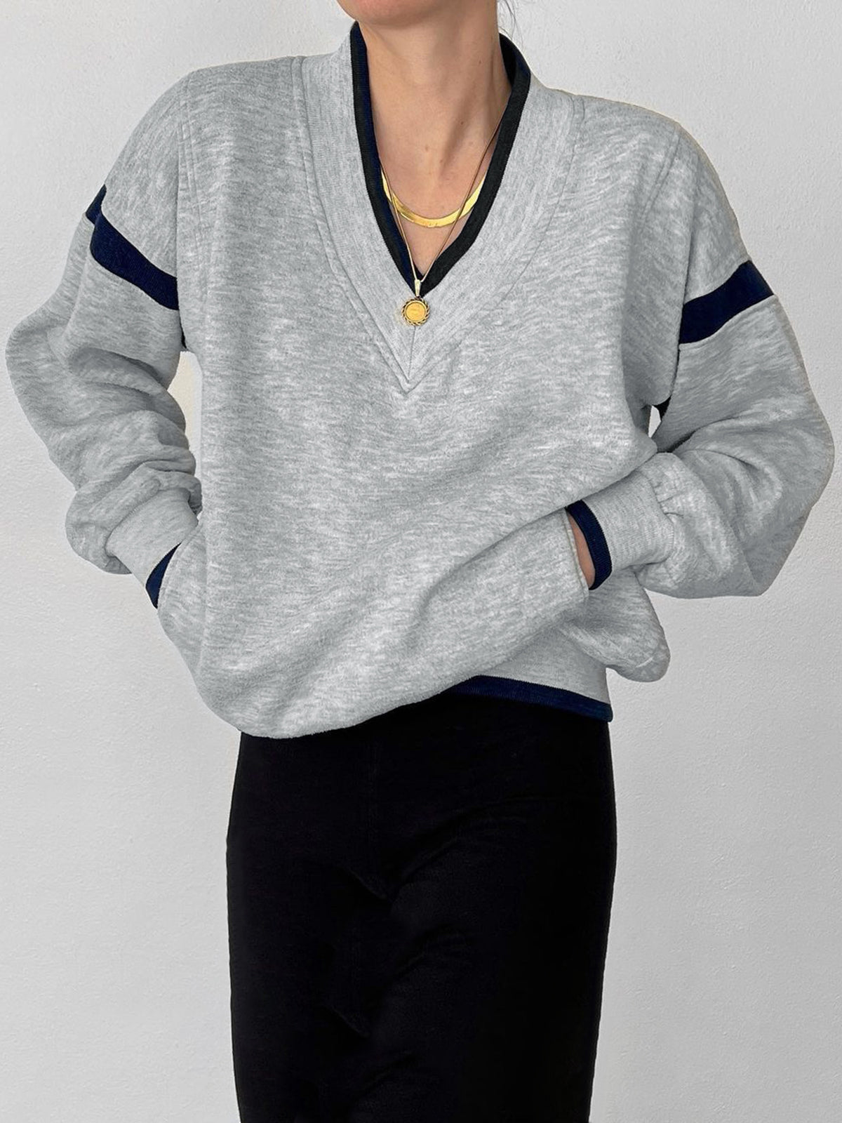 Contrast Trim Oversized Sweatshirt-Massicos