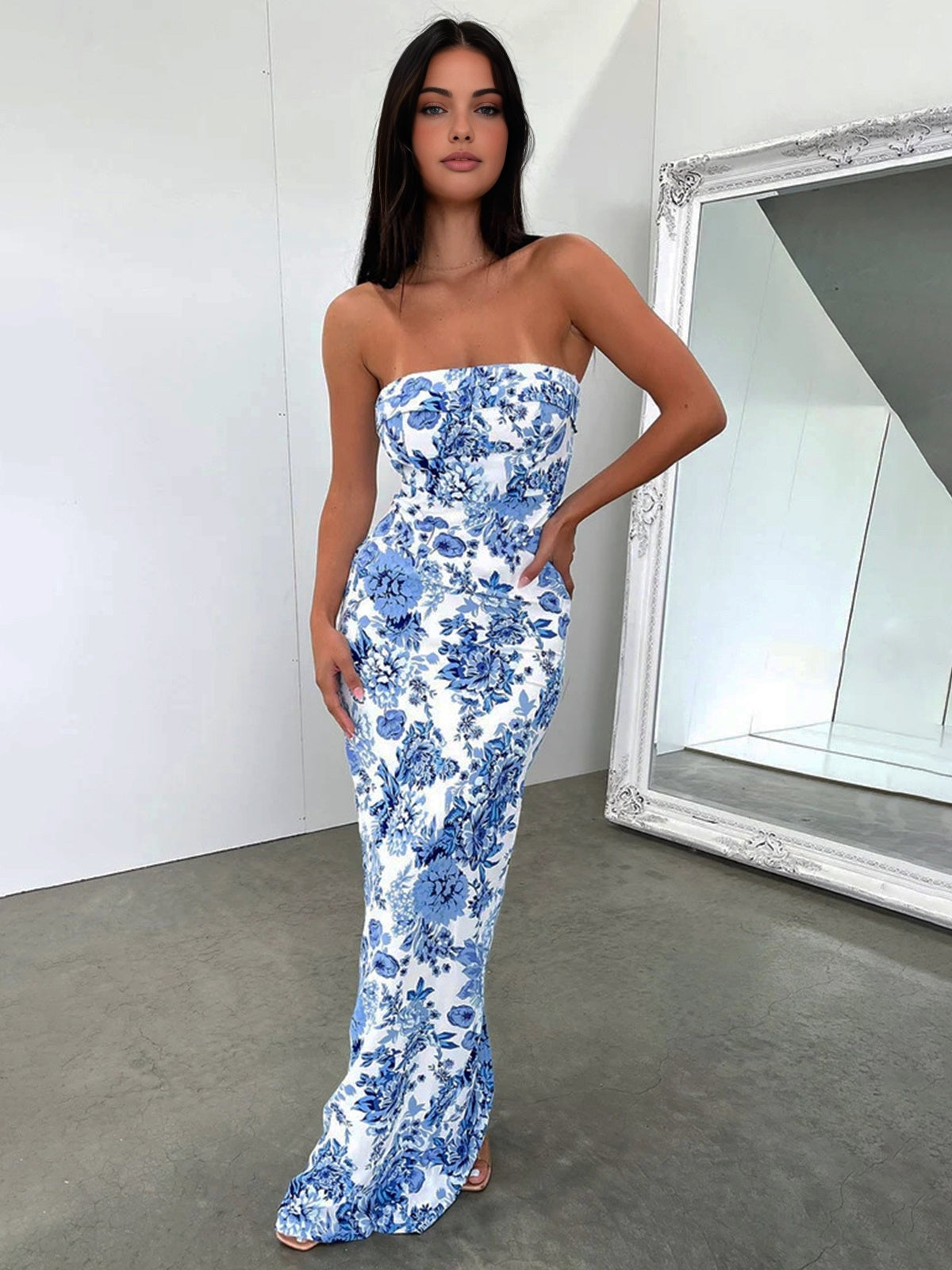 Multi Floral Split Long Dress-Massicos