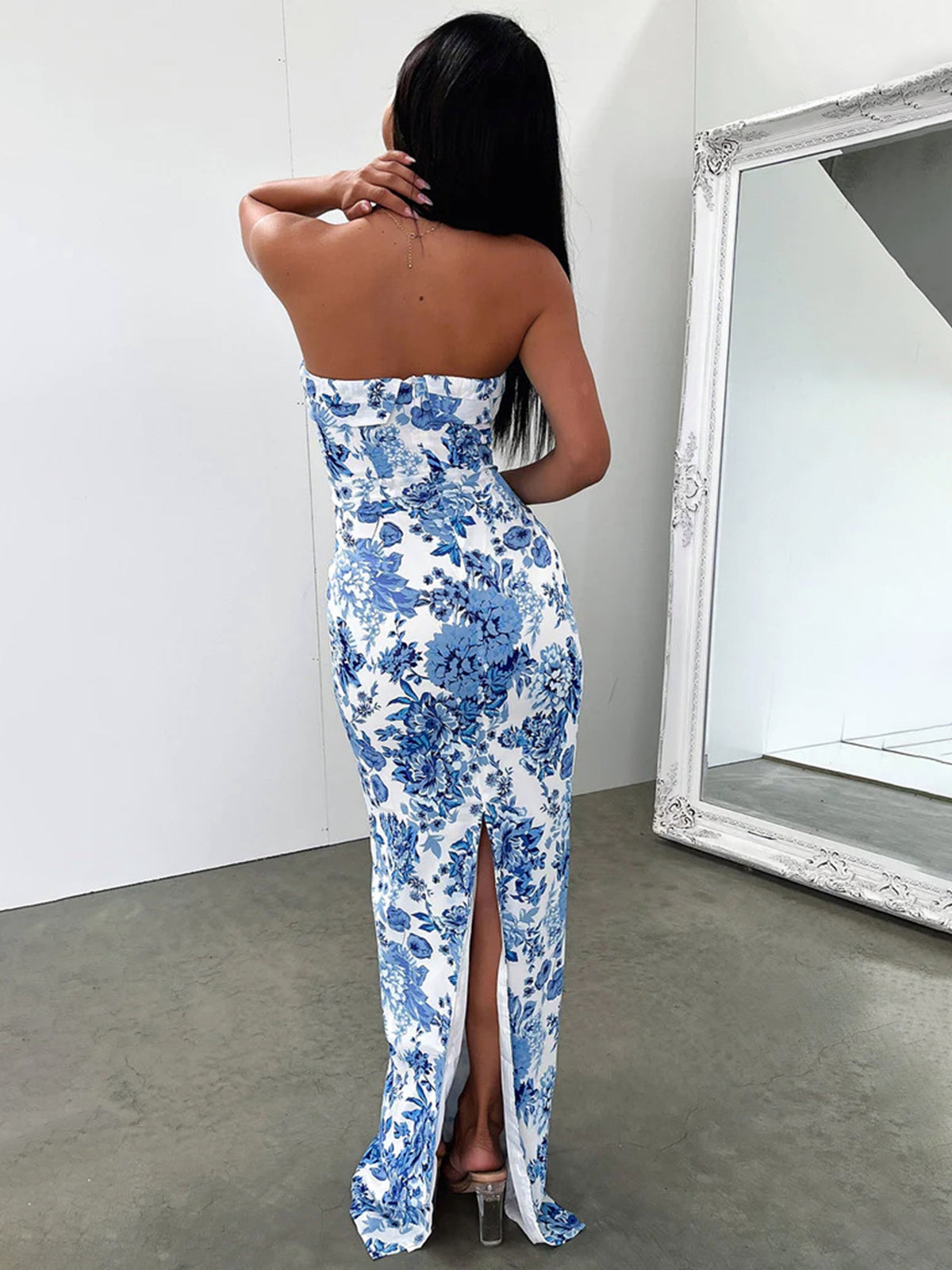 Multi Floral Split Long Dress-Massicos