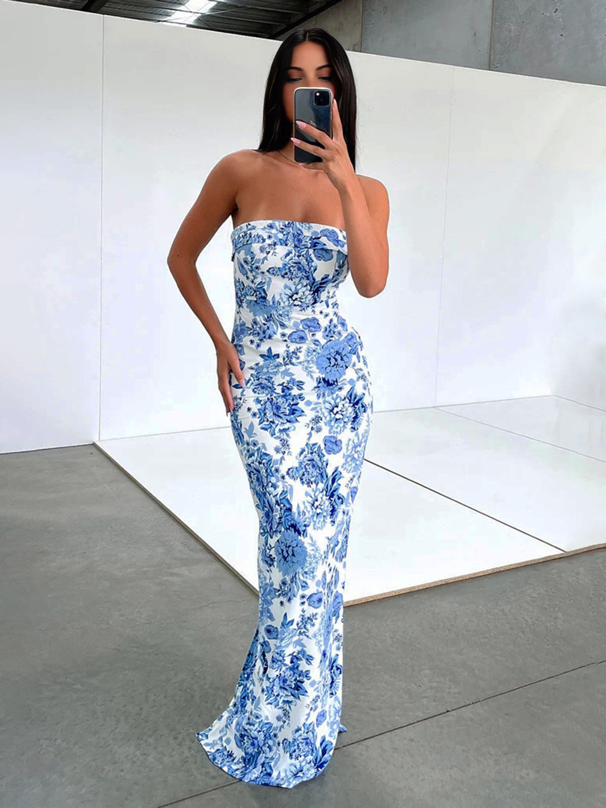 Multi Floral Split Long Dress-Massicos