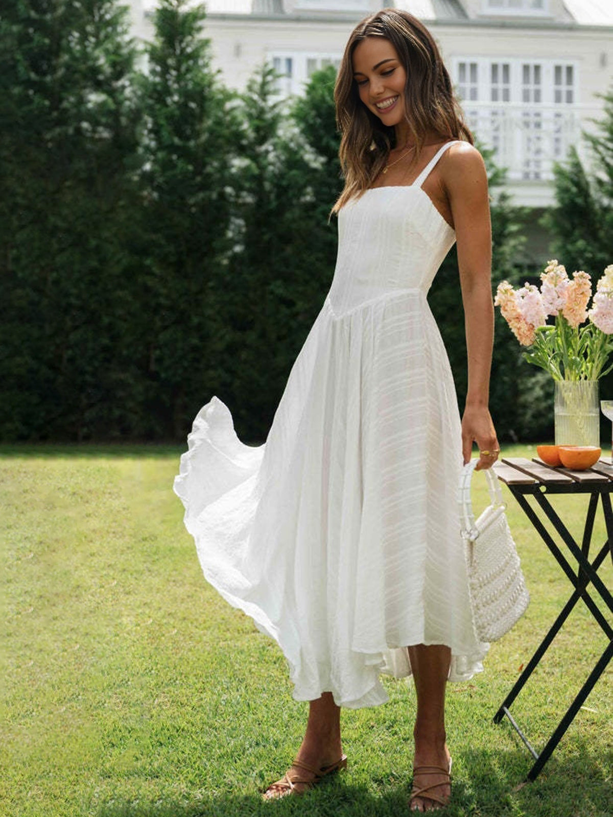 Romantic Cotton Long Cami Dress-Massicos
