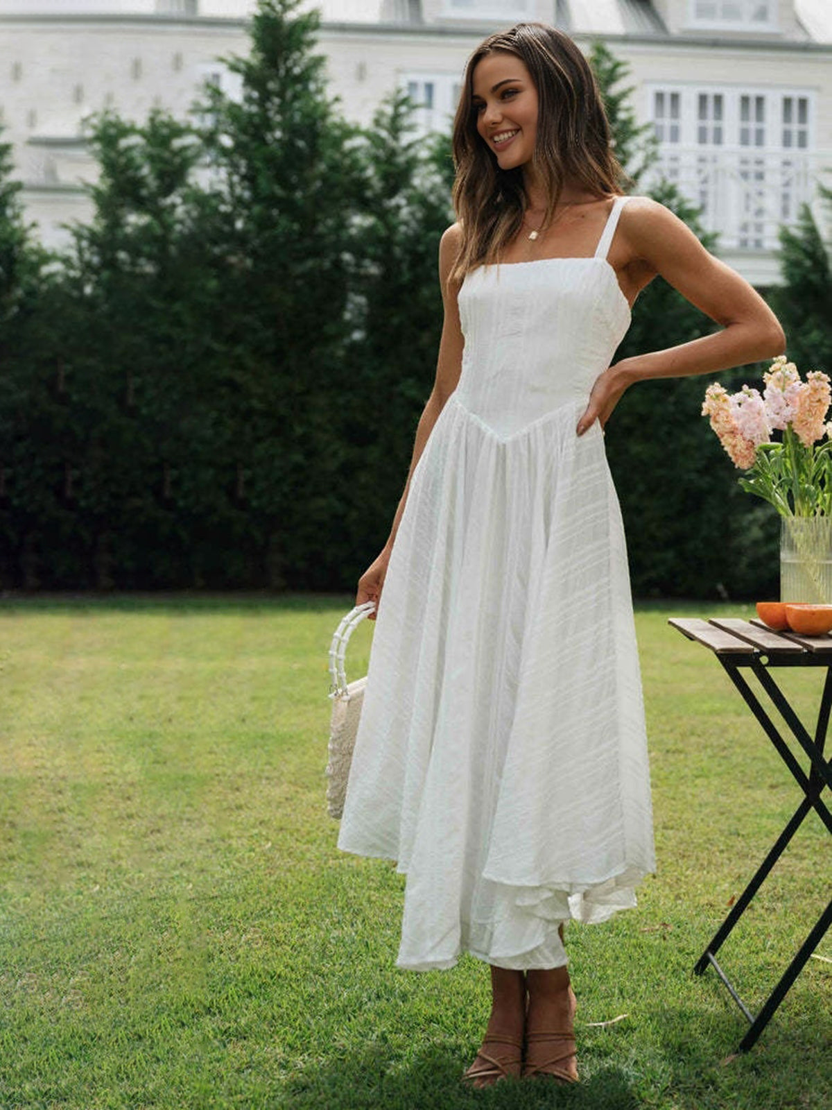 Romantic Cotton Long Cami Dress-Massicos