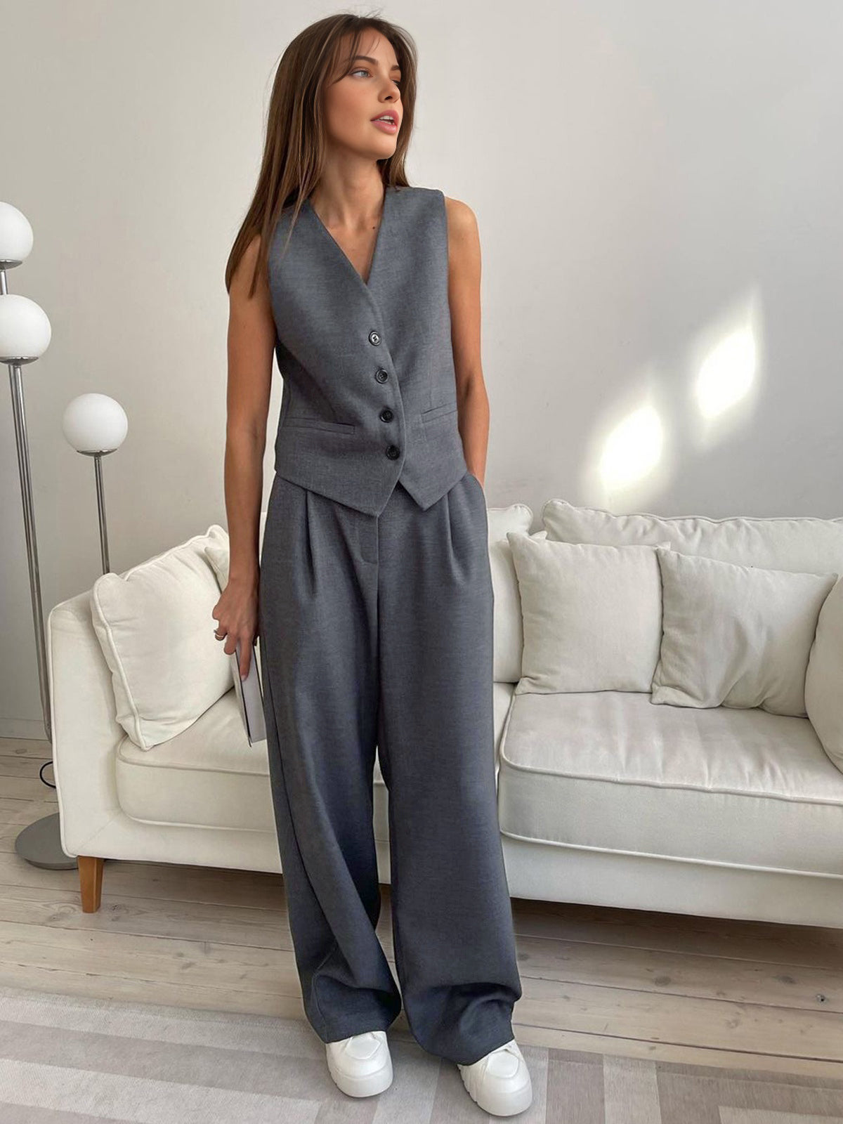 Solid Structured Suit Pants-Massicos