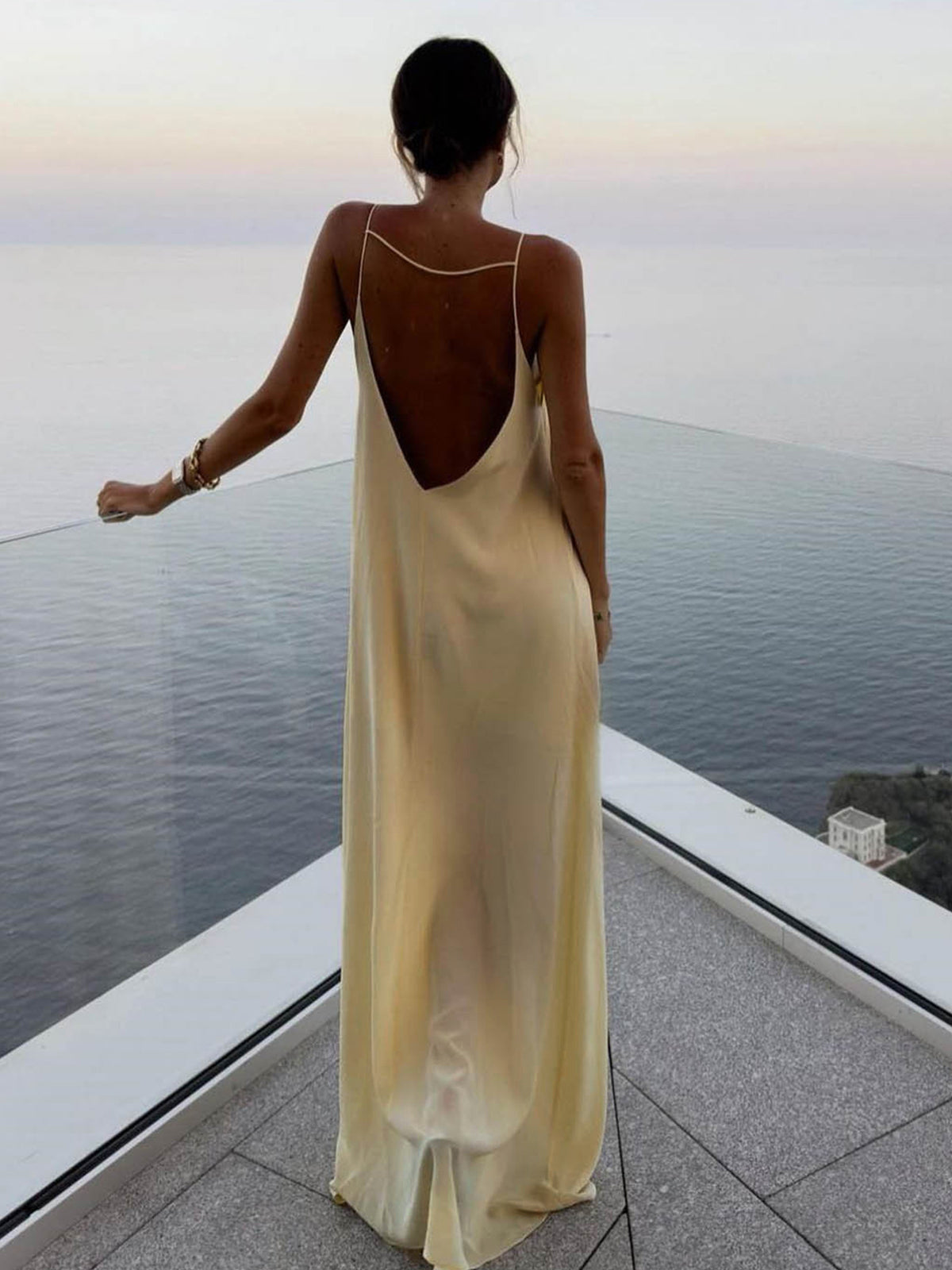 Backless Vacation Satin Long Dress-Massicos