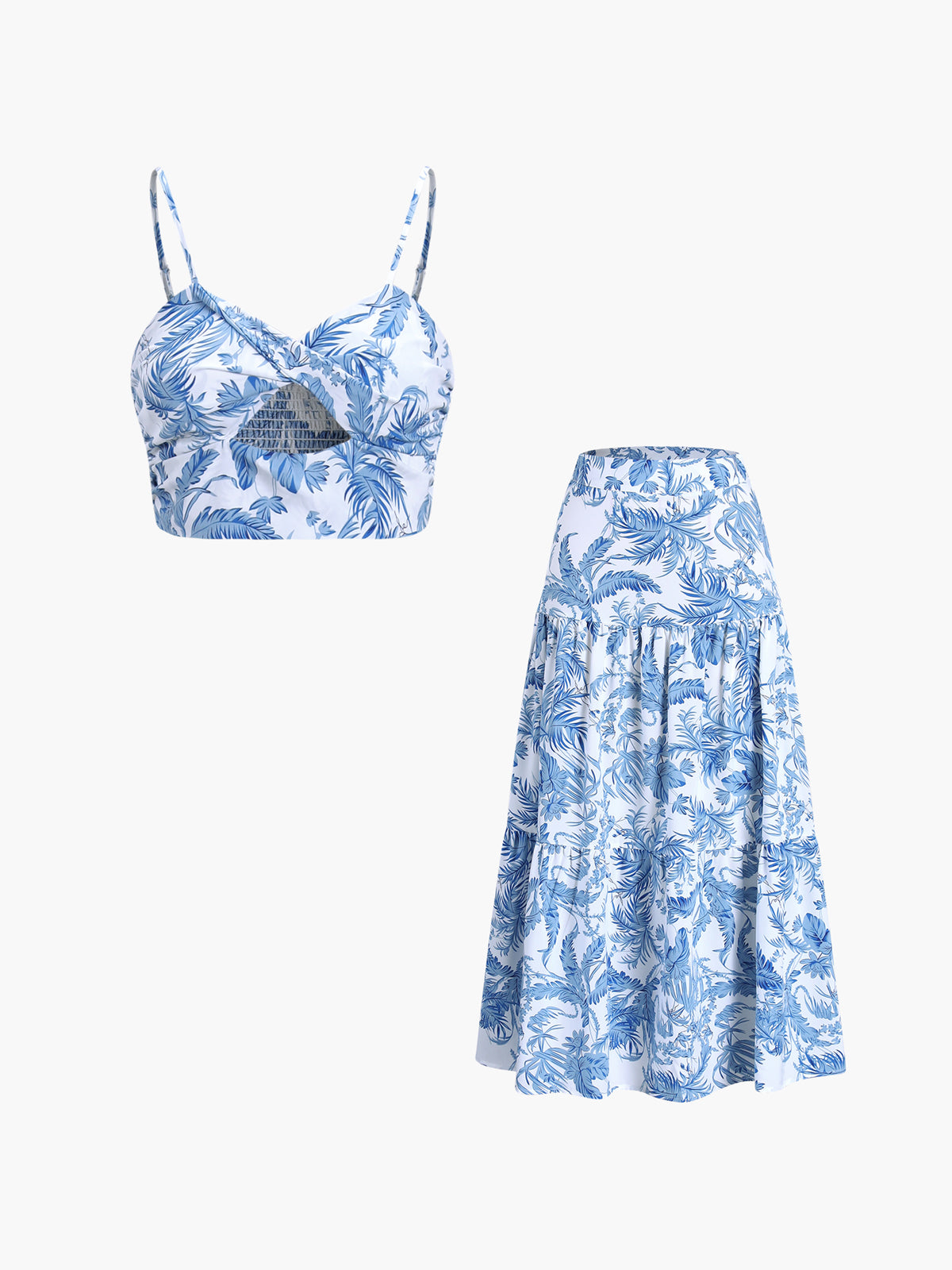 Seaside Joy Print Twist Detail Skirt Set-Massicos