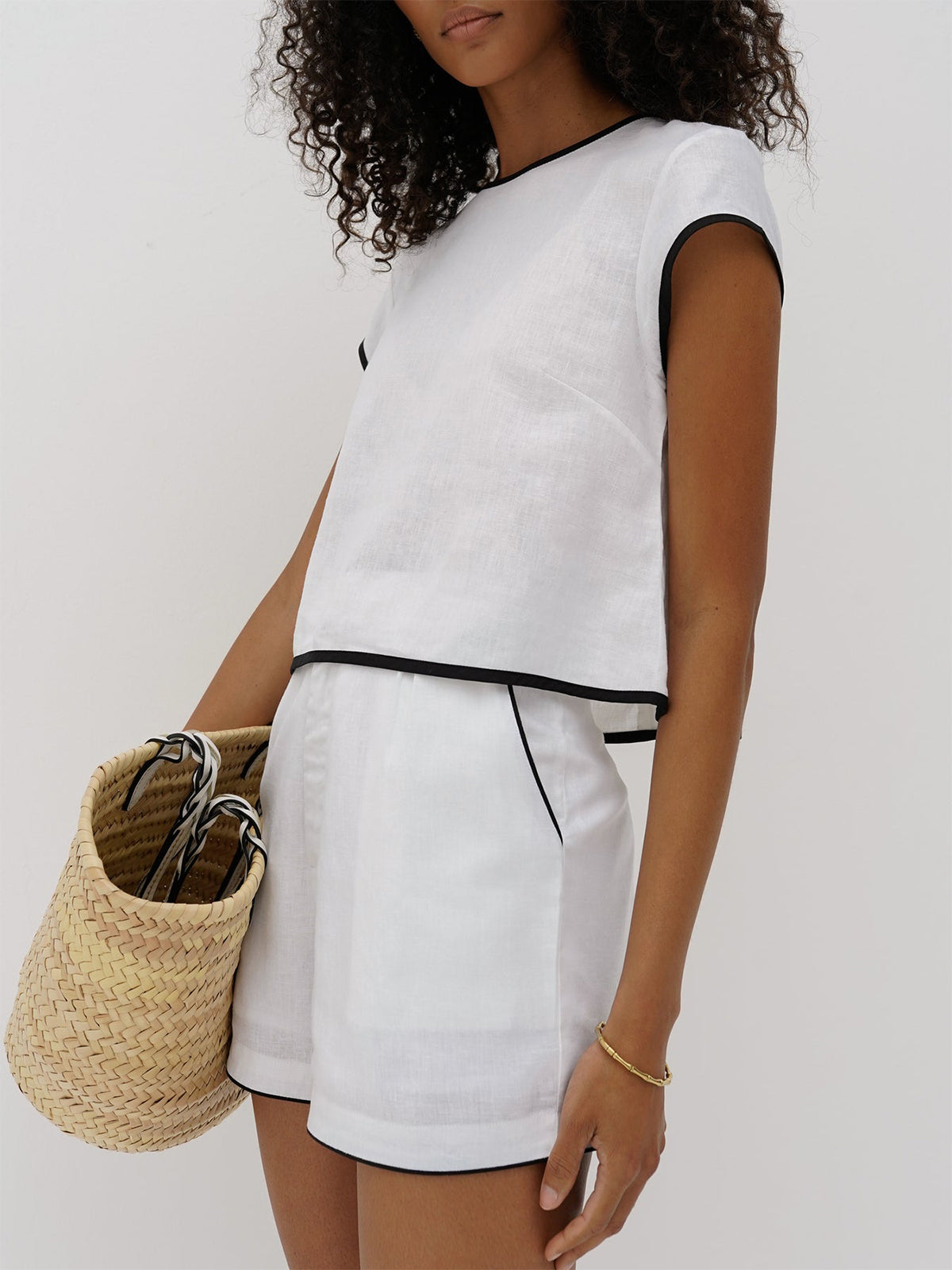 Pure Cotton Contrast Trim Shorts Set-Massicos