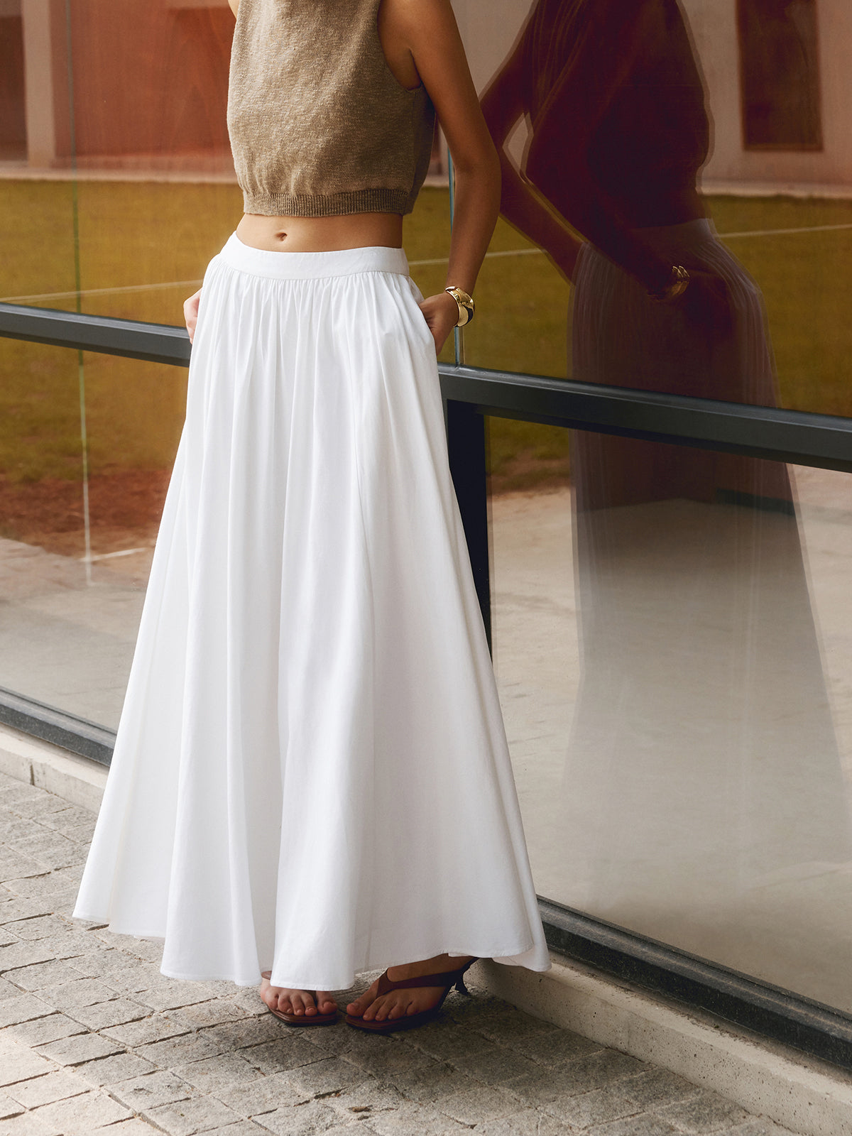 Linen Pleated Maxi Skirt-Massicos