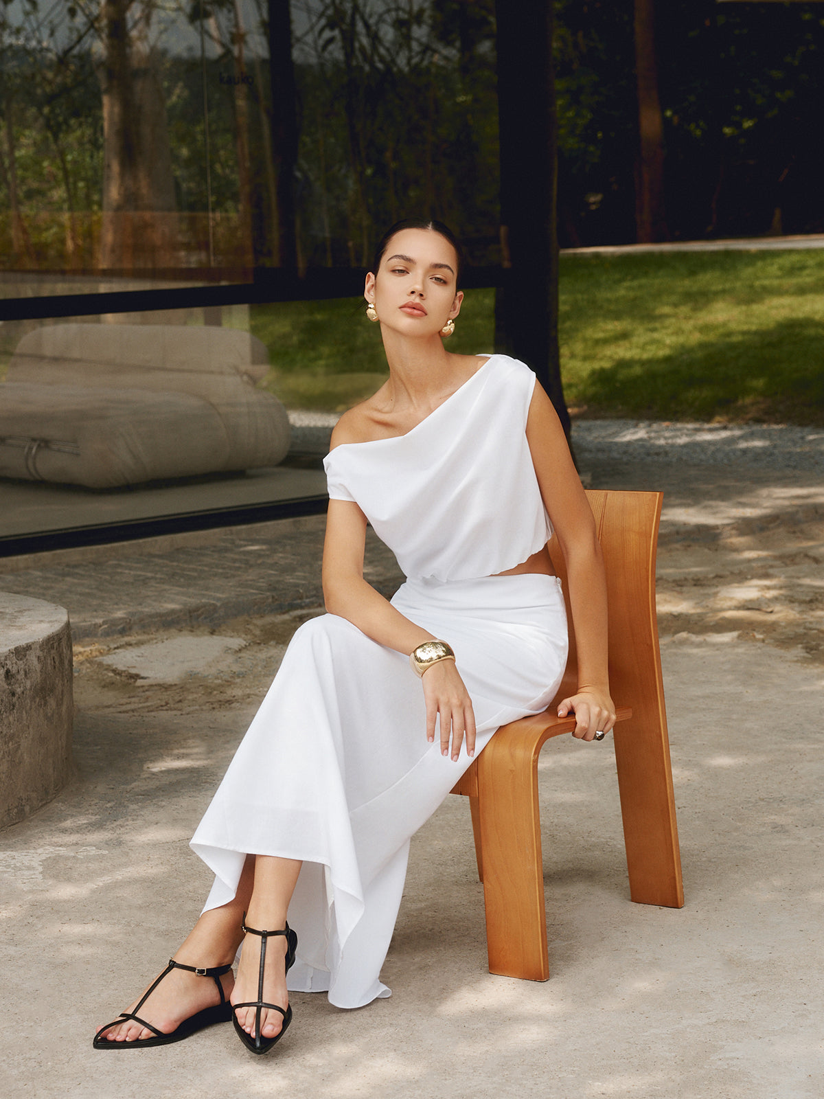 Cotton & Linen Solid Maxi Skirt-Massicos