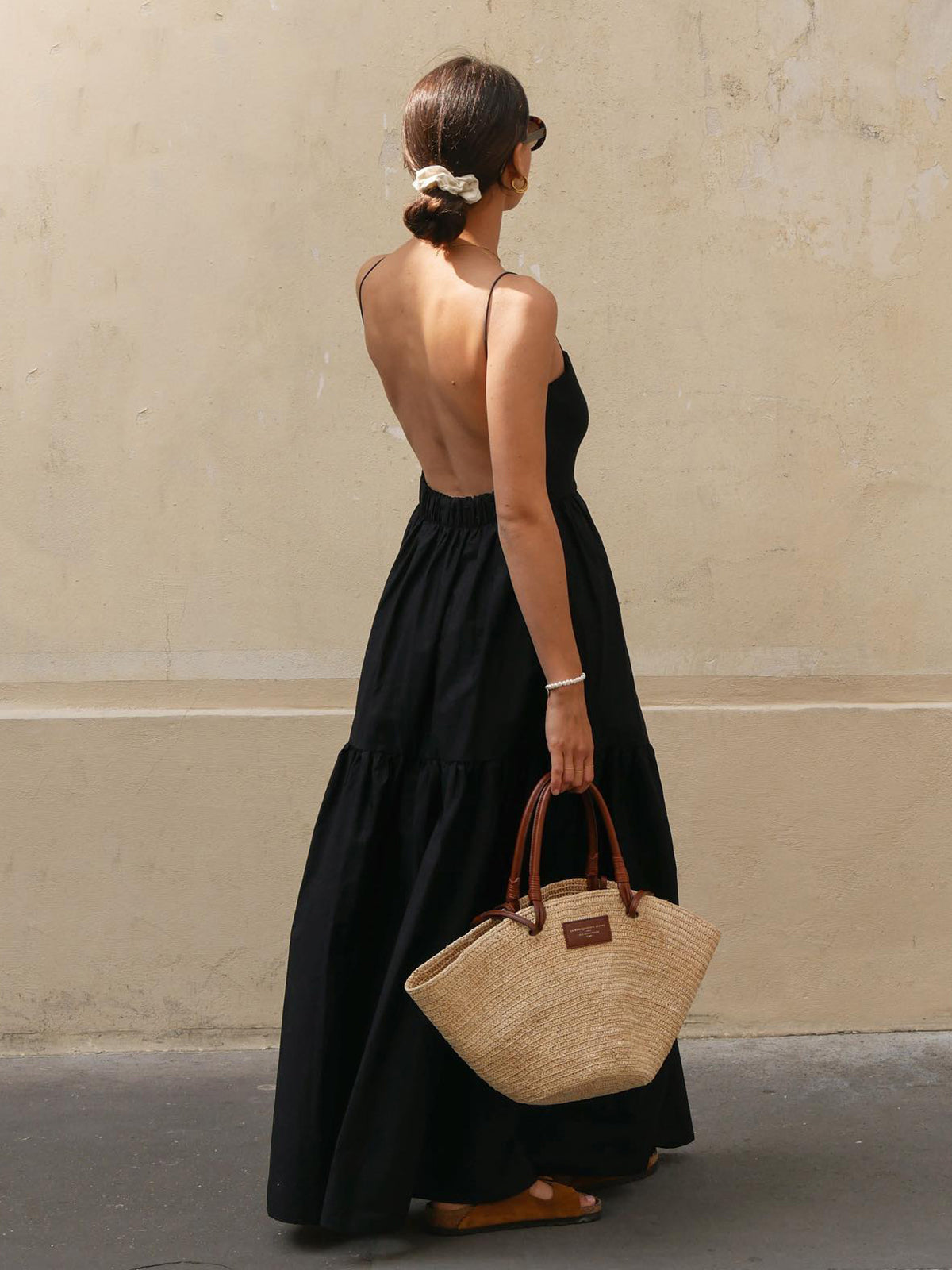 Solid Backless Long Dress-Massicos