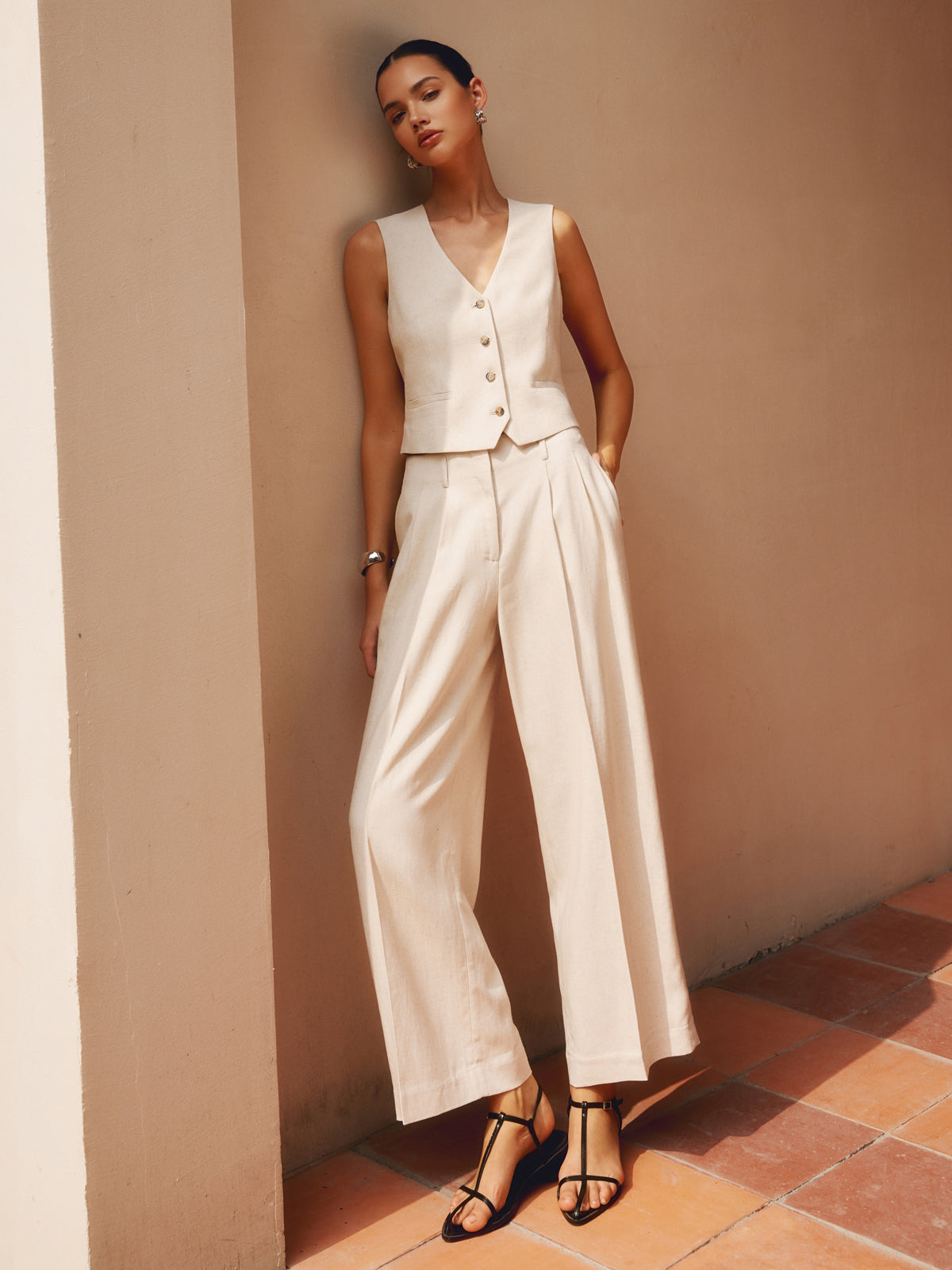Solid Suit Straight Leg Pants-Massicos