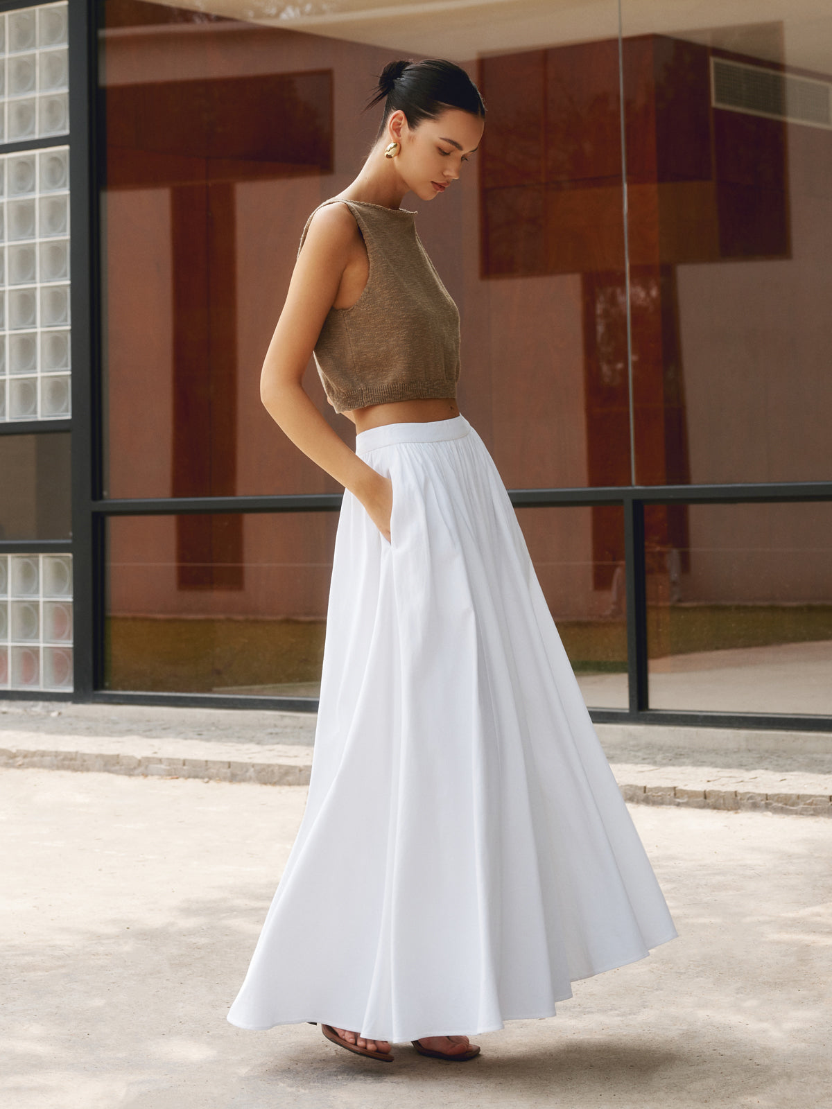 Linen Pleated Maxi Skirt-Massicos