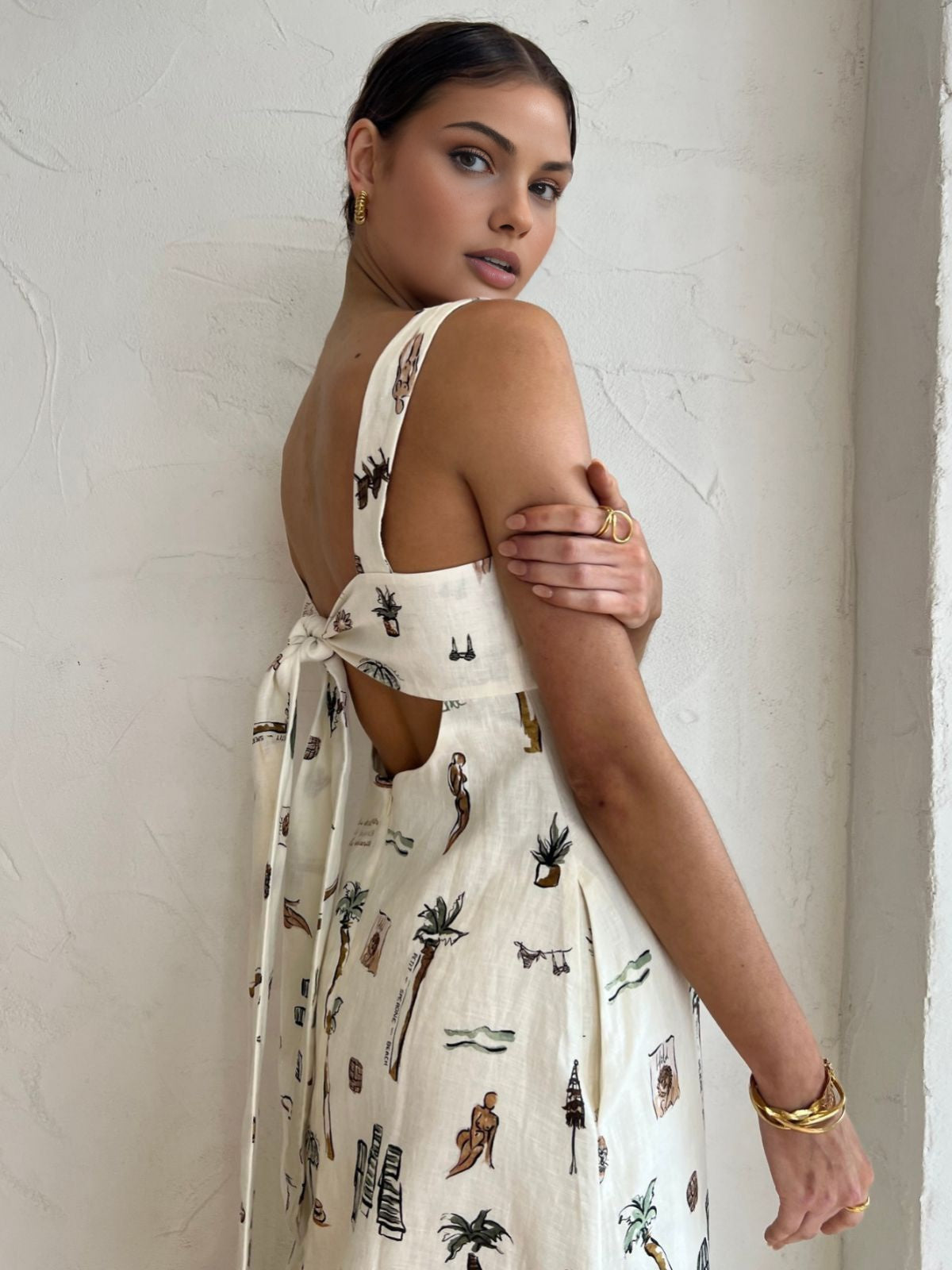 Tropical Print Knotted Long Dress-Massicos