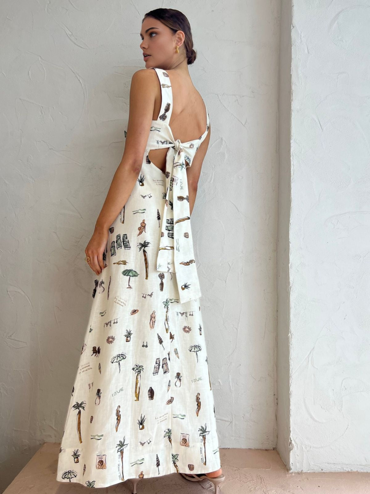 Tropical Print Knotted Long Dress-Massicos