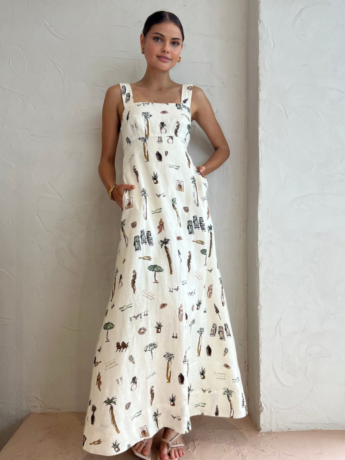 Tropical Print Knotted Long Dress-Massicos