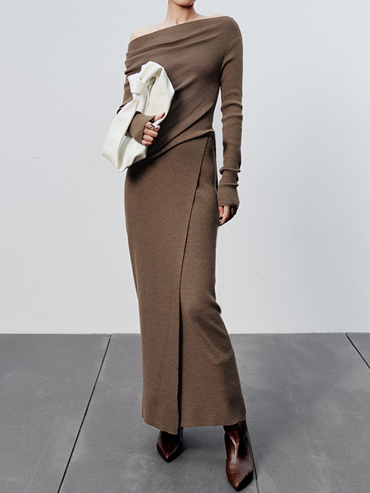 Caramel Slit Maxi Knit Skirt-Massicos