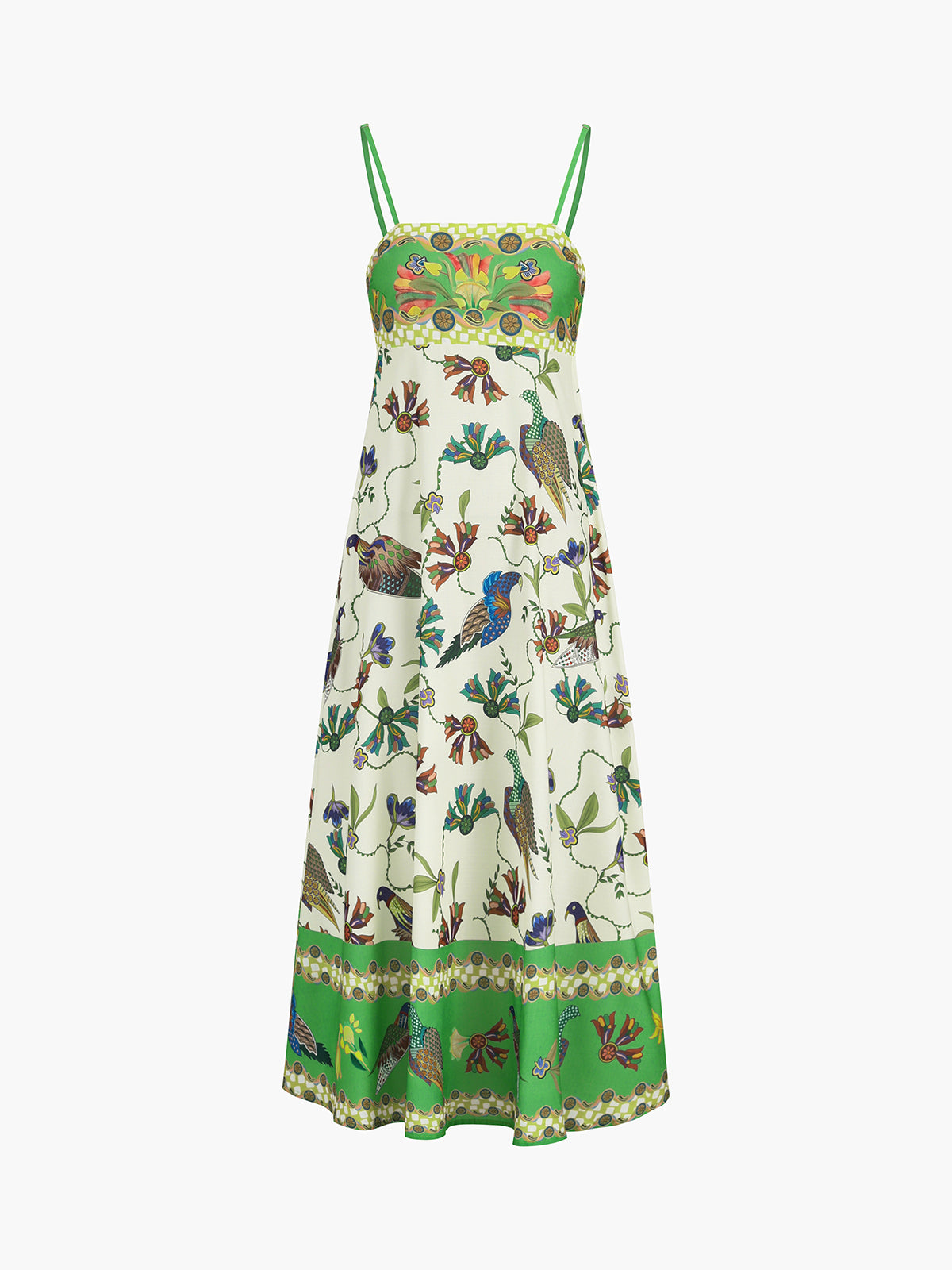 Birdie Print Pockets Cami Long Dress-Massicos