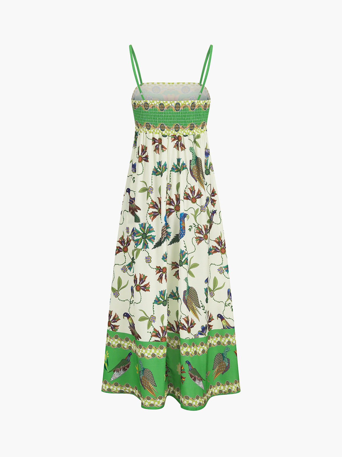 Birdie Print Pockets Cami Long Dress-Massicos