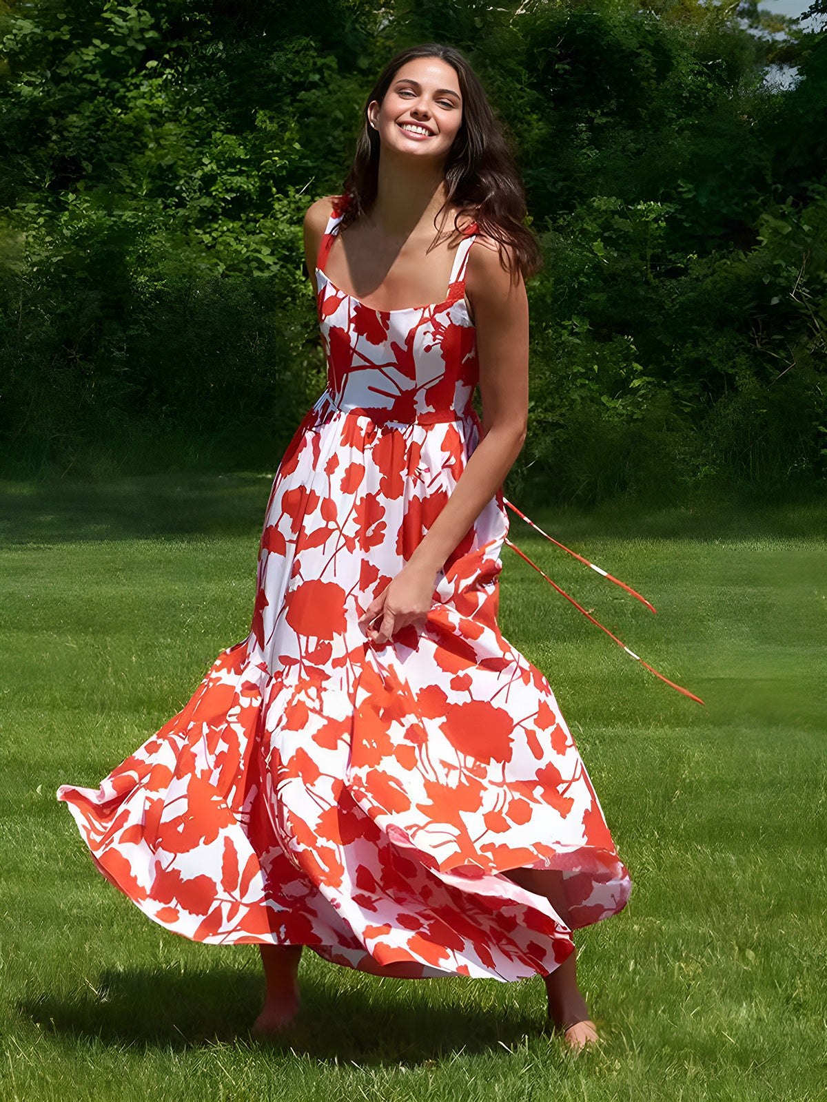 Blooming In Summer Floral Print Cami Long Dress-Massicos