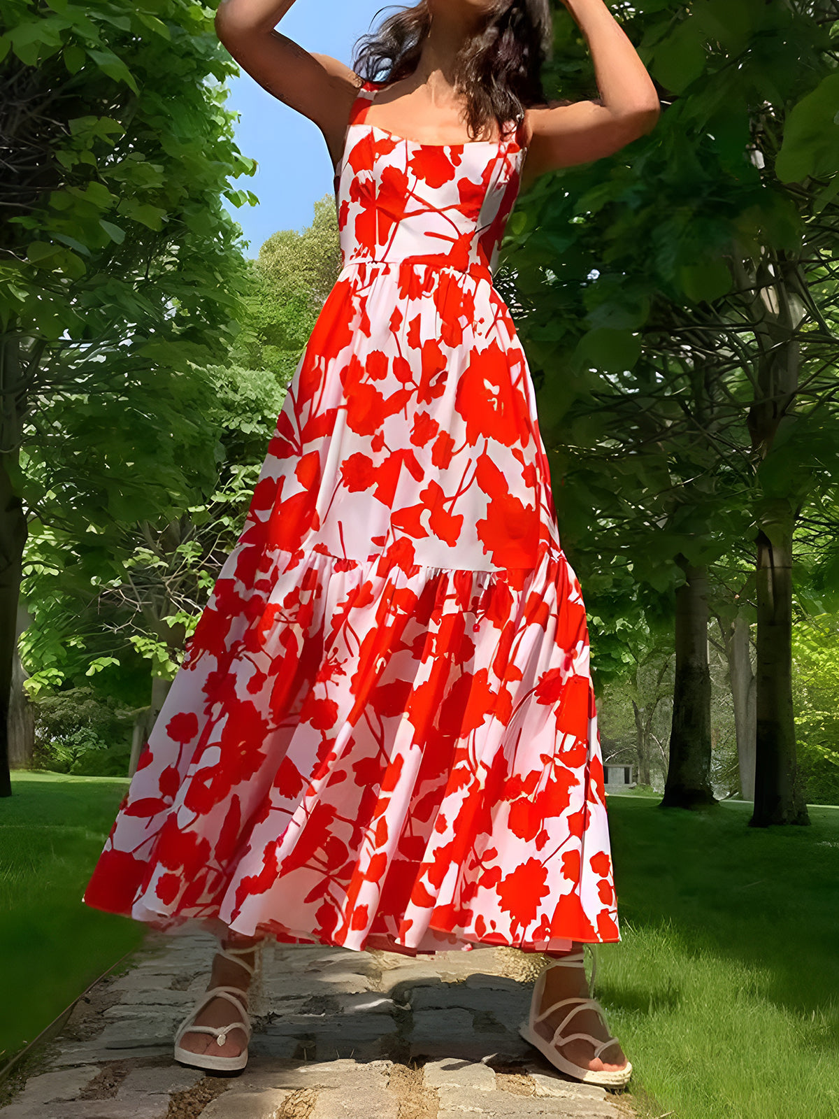 Blooming In Summer Floral Print Cami Long Dress-Massicos
