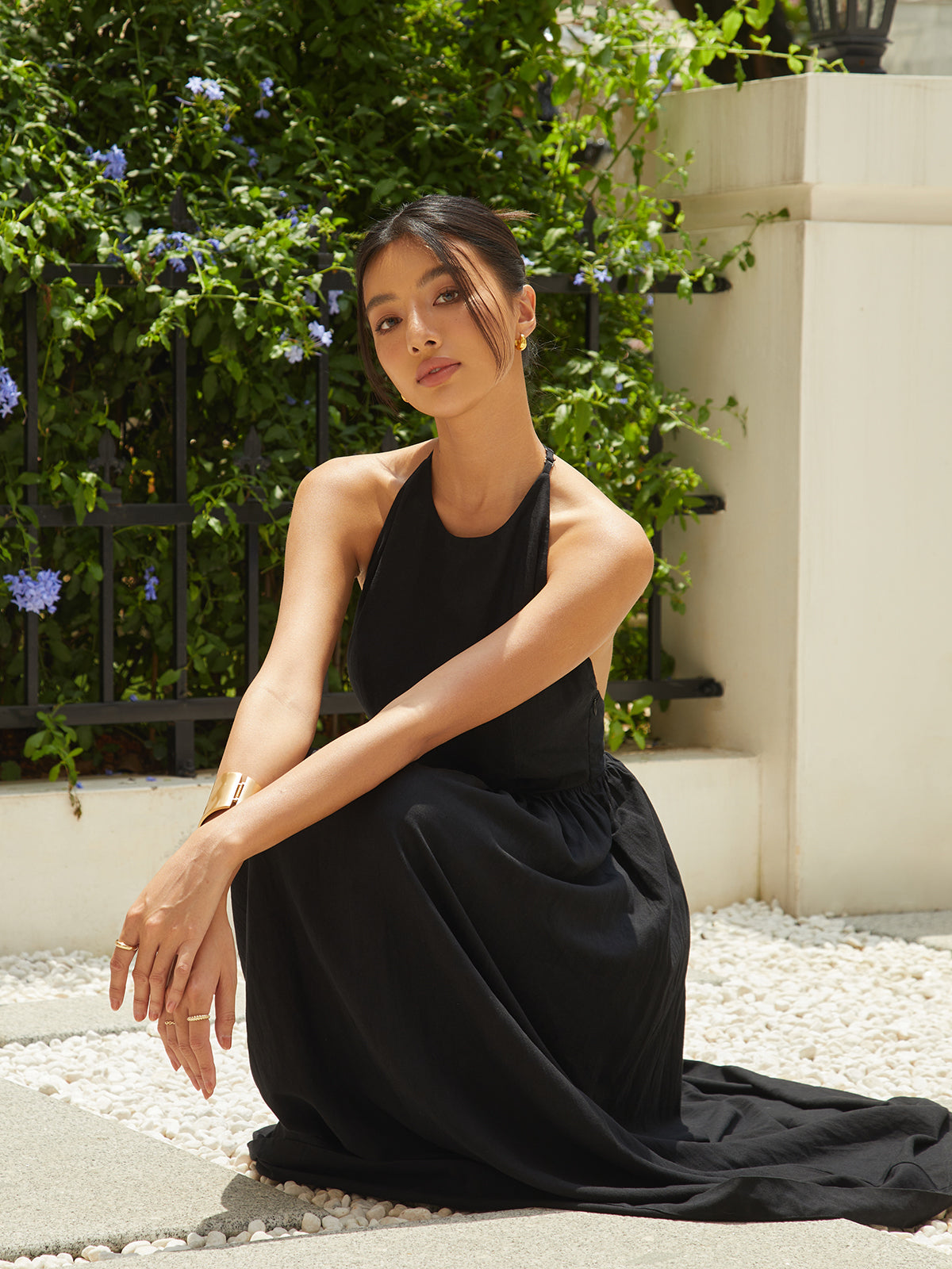 Solid Halter Long Dress-Massicos