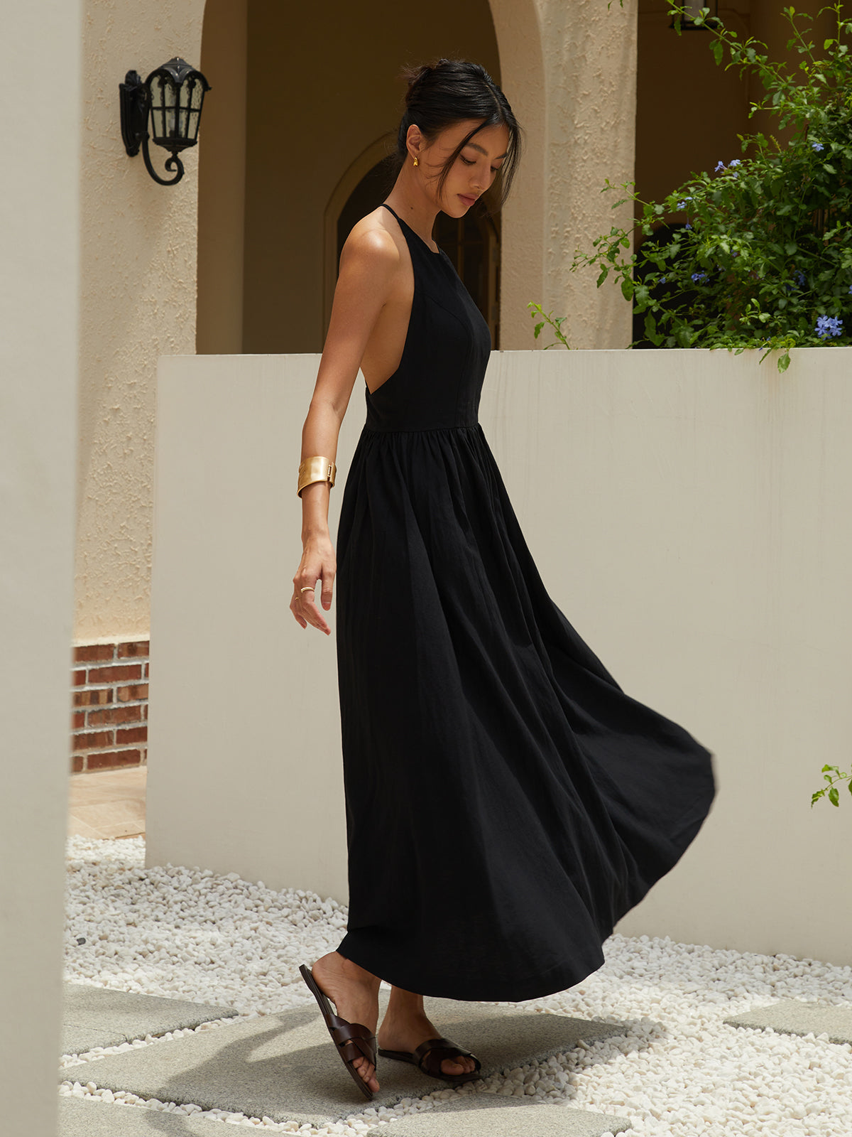Solid Halter Long Dress-Massicos