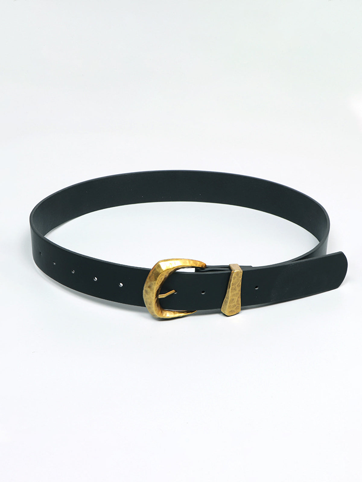 Gold Buckle Faux Leather Belt-Massicos