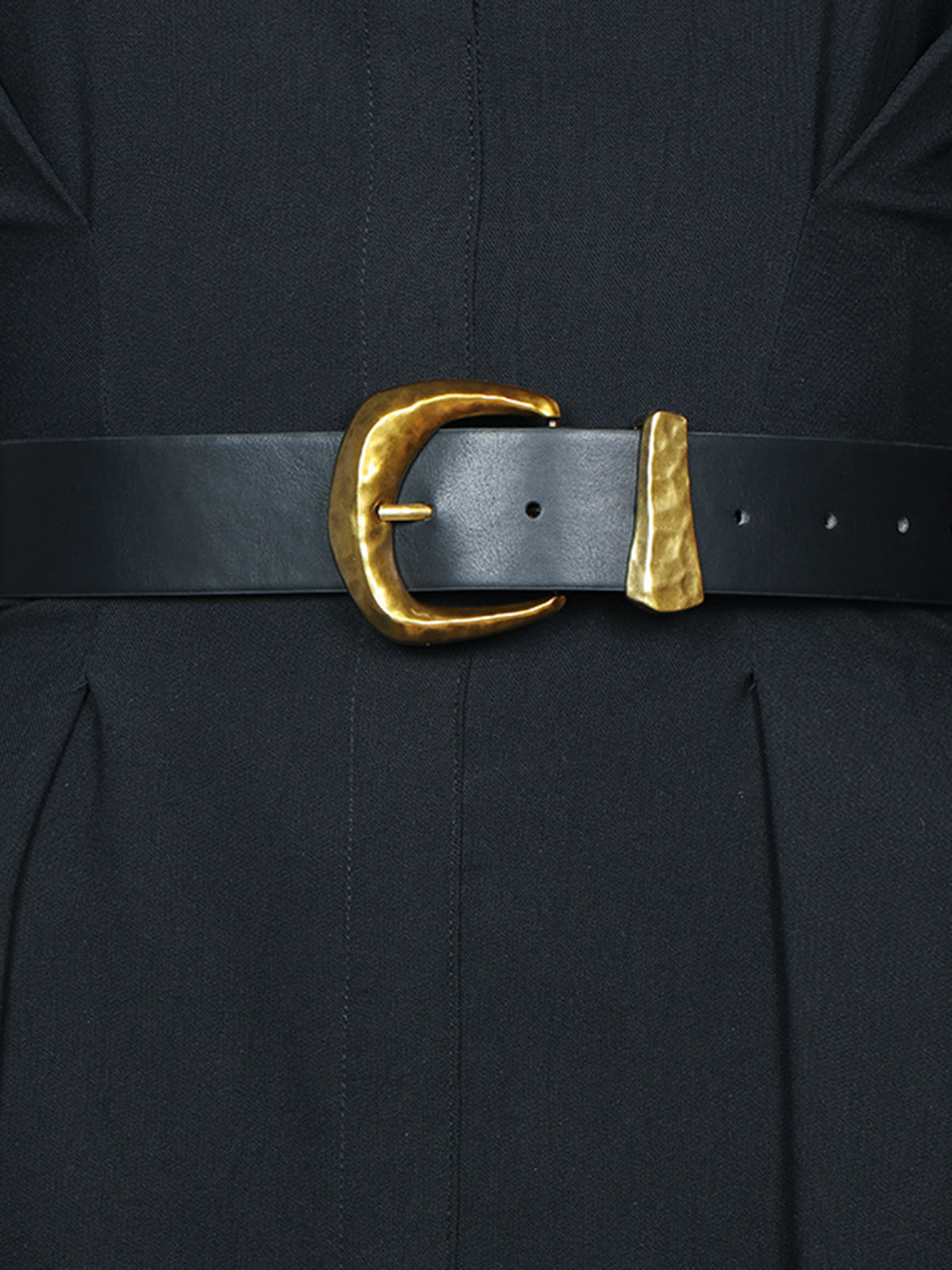 Gold Buckle Faux Leather Belt-Massicos