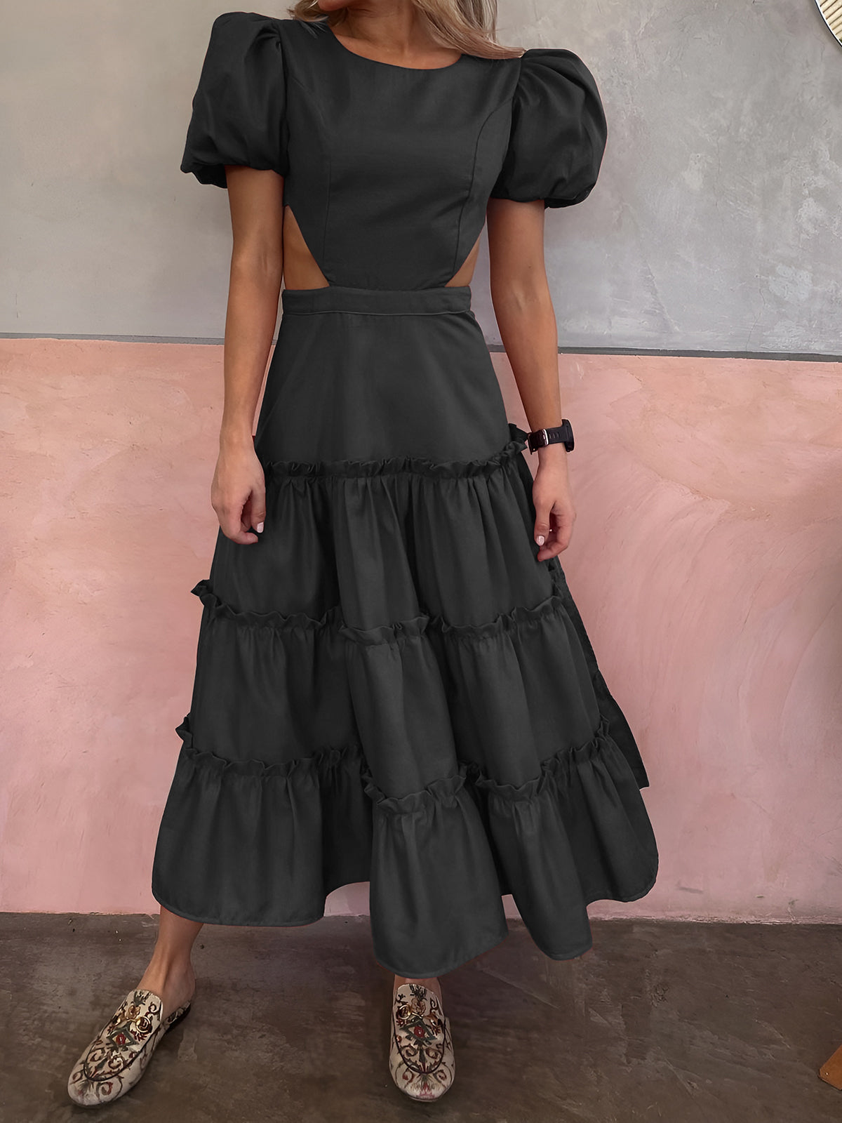Puff Sleeve Cutout Long Dress-Massicos