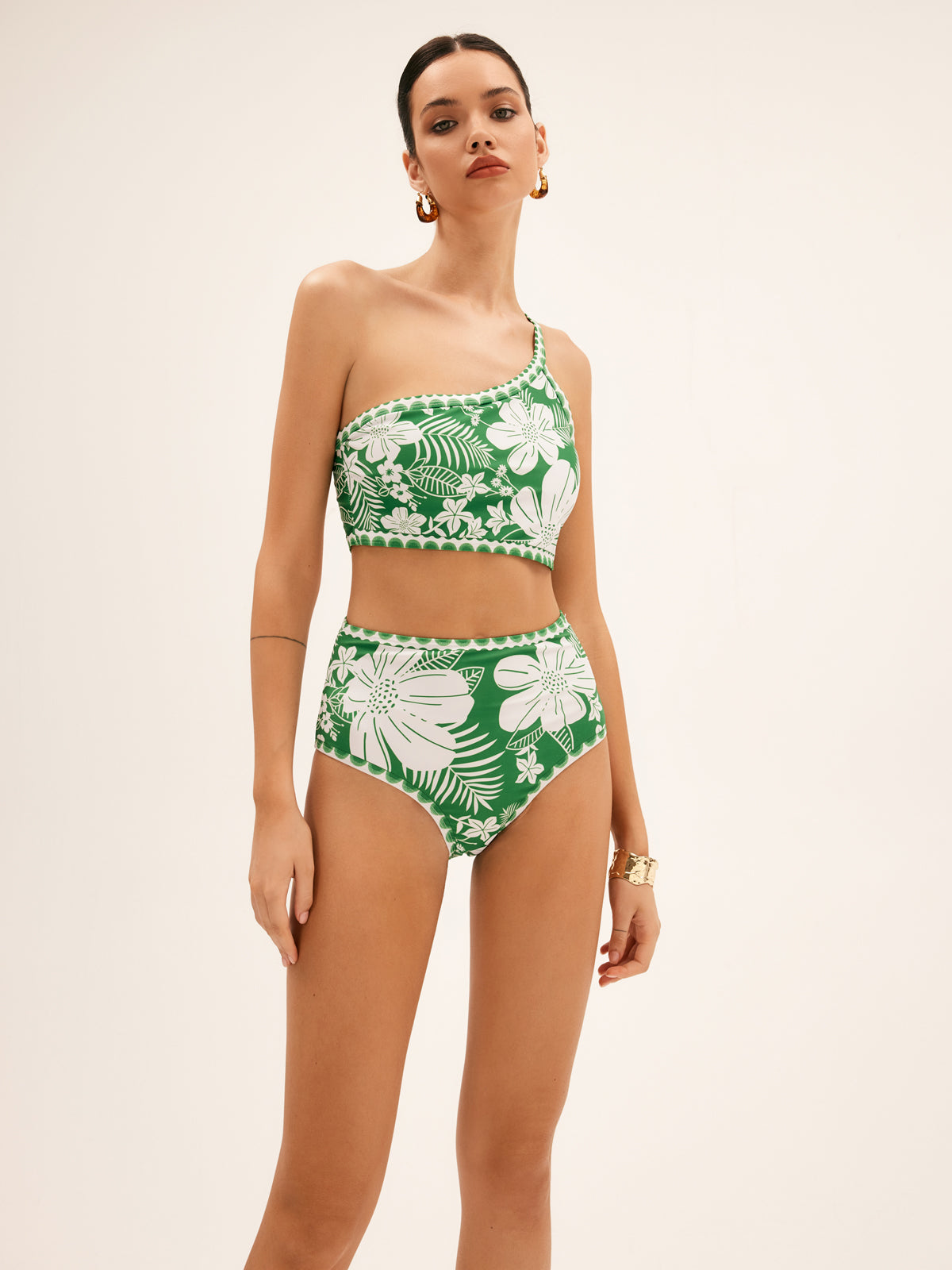One Shoulder Floral Bikini Set-Massicos