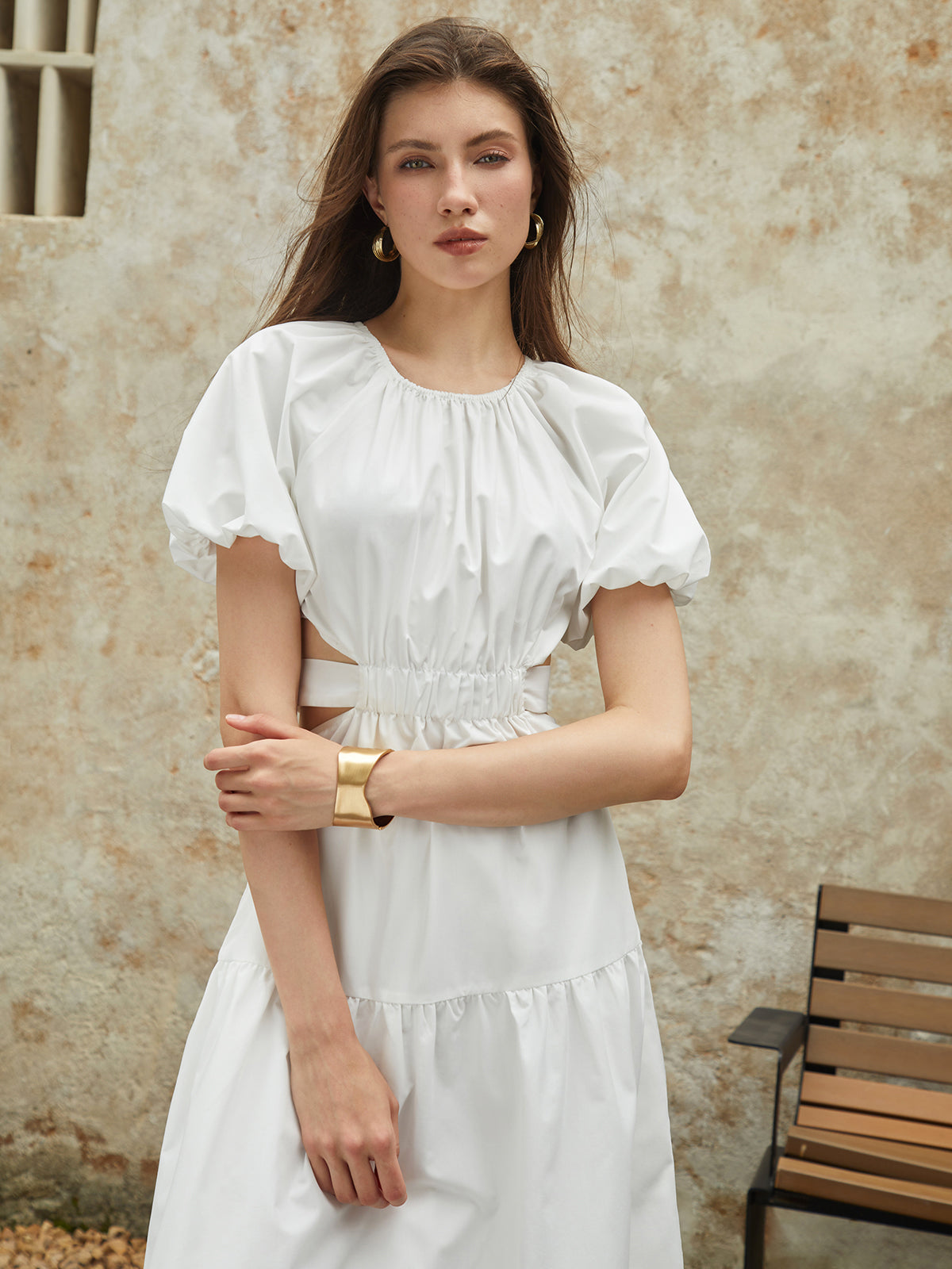 Frenchy Puff Sleeve Knotted Midi Dress-Massicos