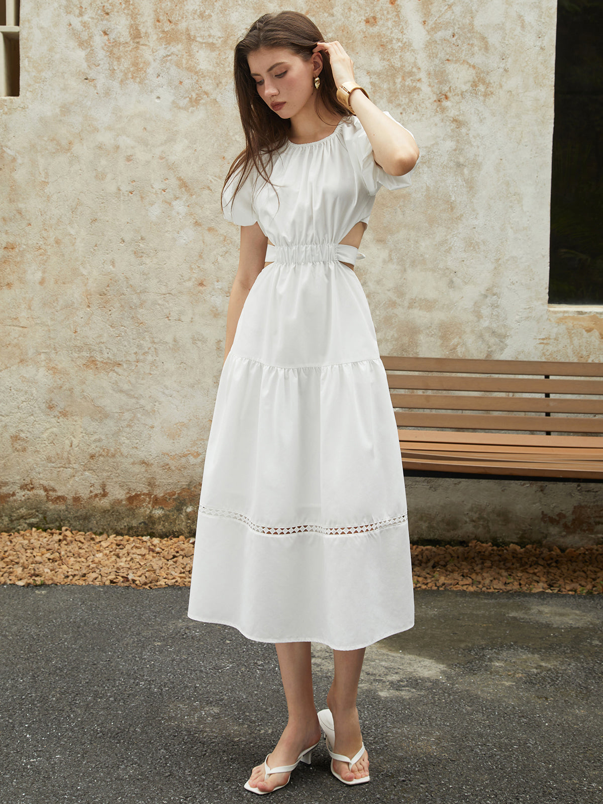Frenchy Puff Sleeve Knotted Midi Dress-Massicos