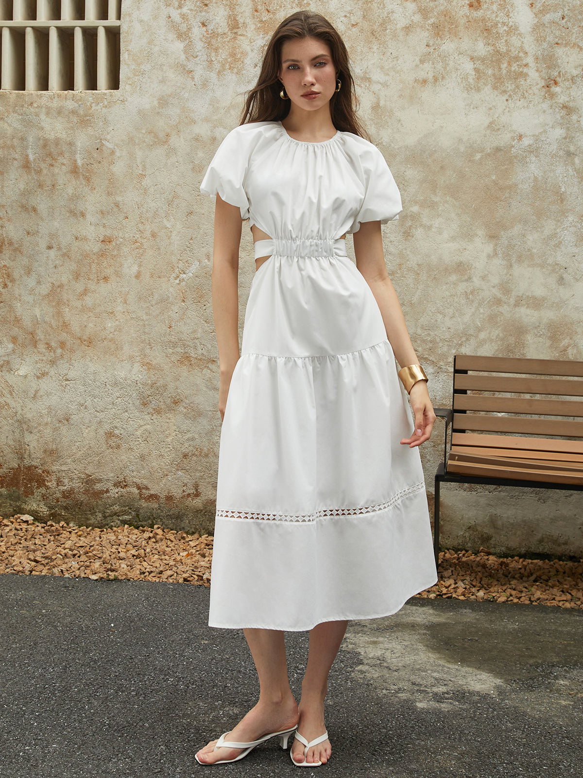 Frenchy Puff Sleeve Knotted Midi Dress-Massicos