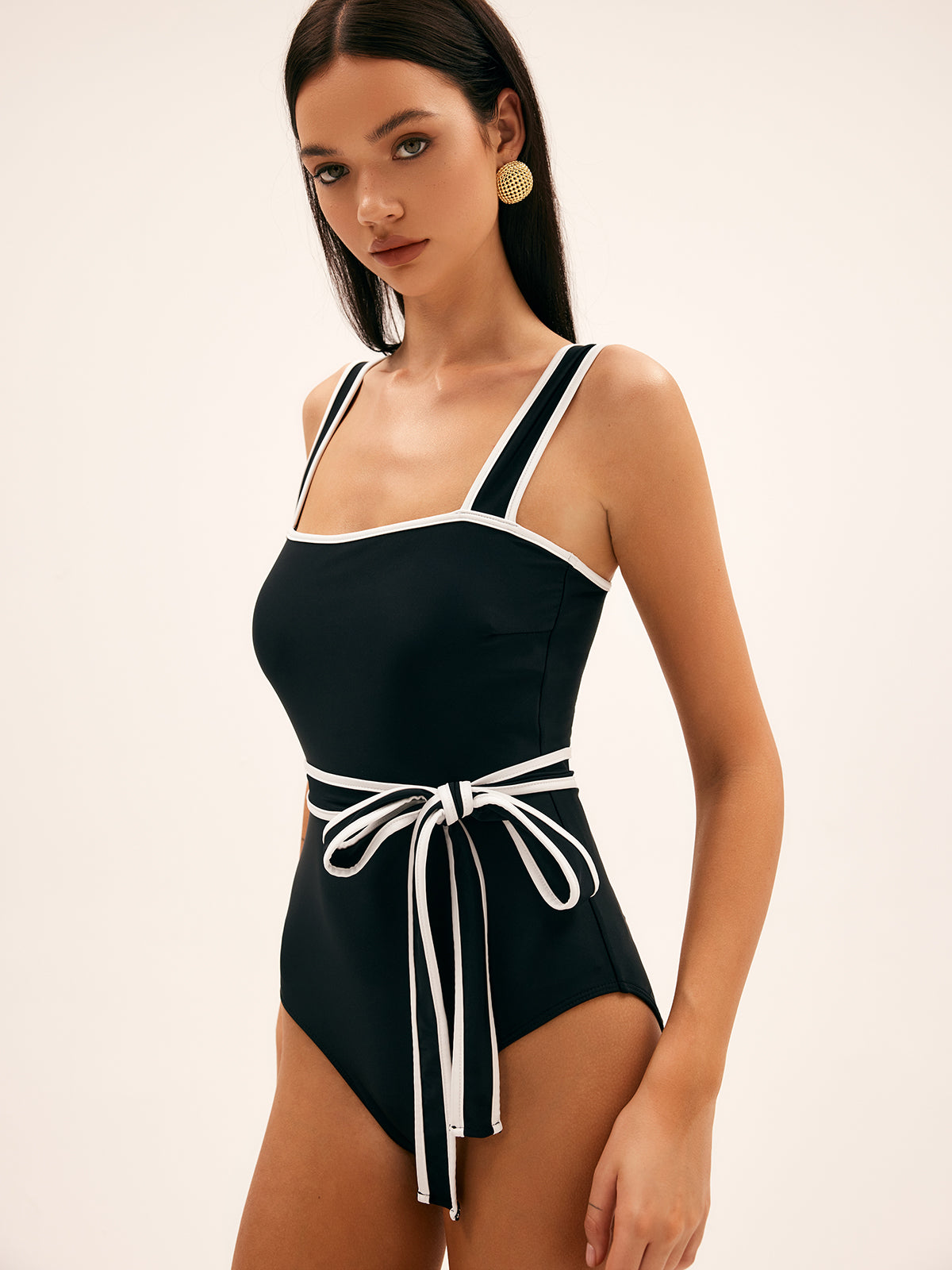 Sunbeam Contrast Belted One Piece Swimsuit-Massicos