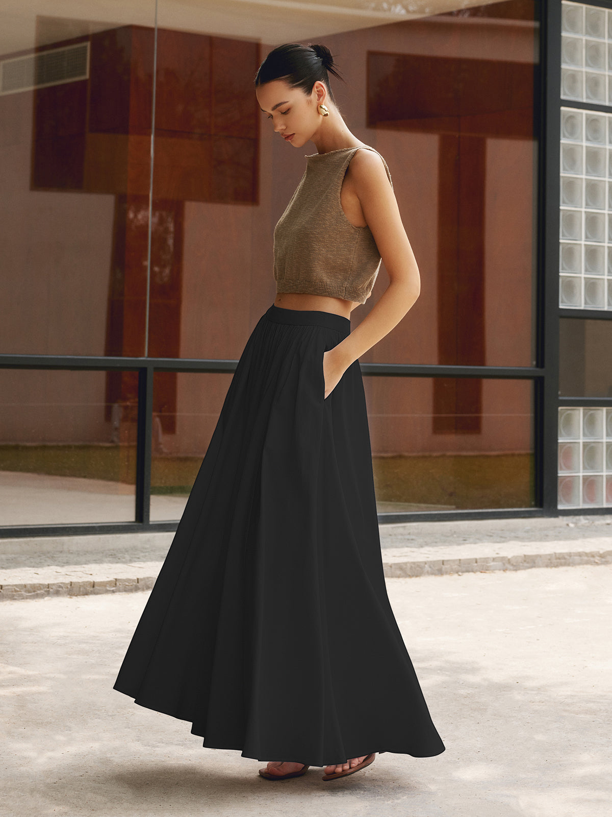 Linen Pleated Maxi Skirt-Massicos